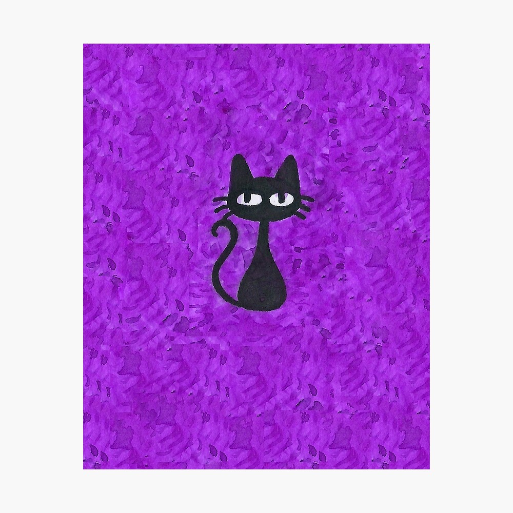 Black Cat with Purple Background Photographic Print