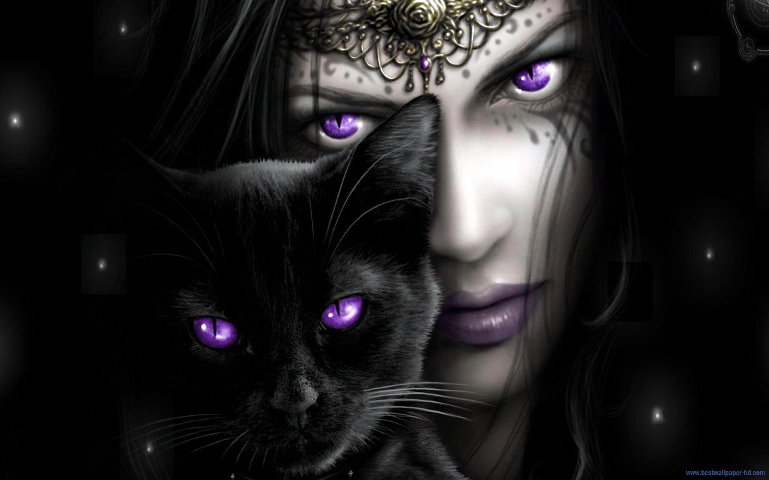 CAT BLACK Girl Dark Purple Wallpaperx1600
