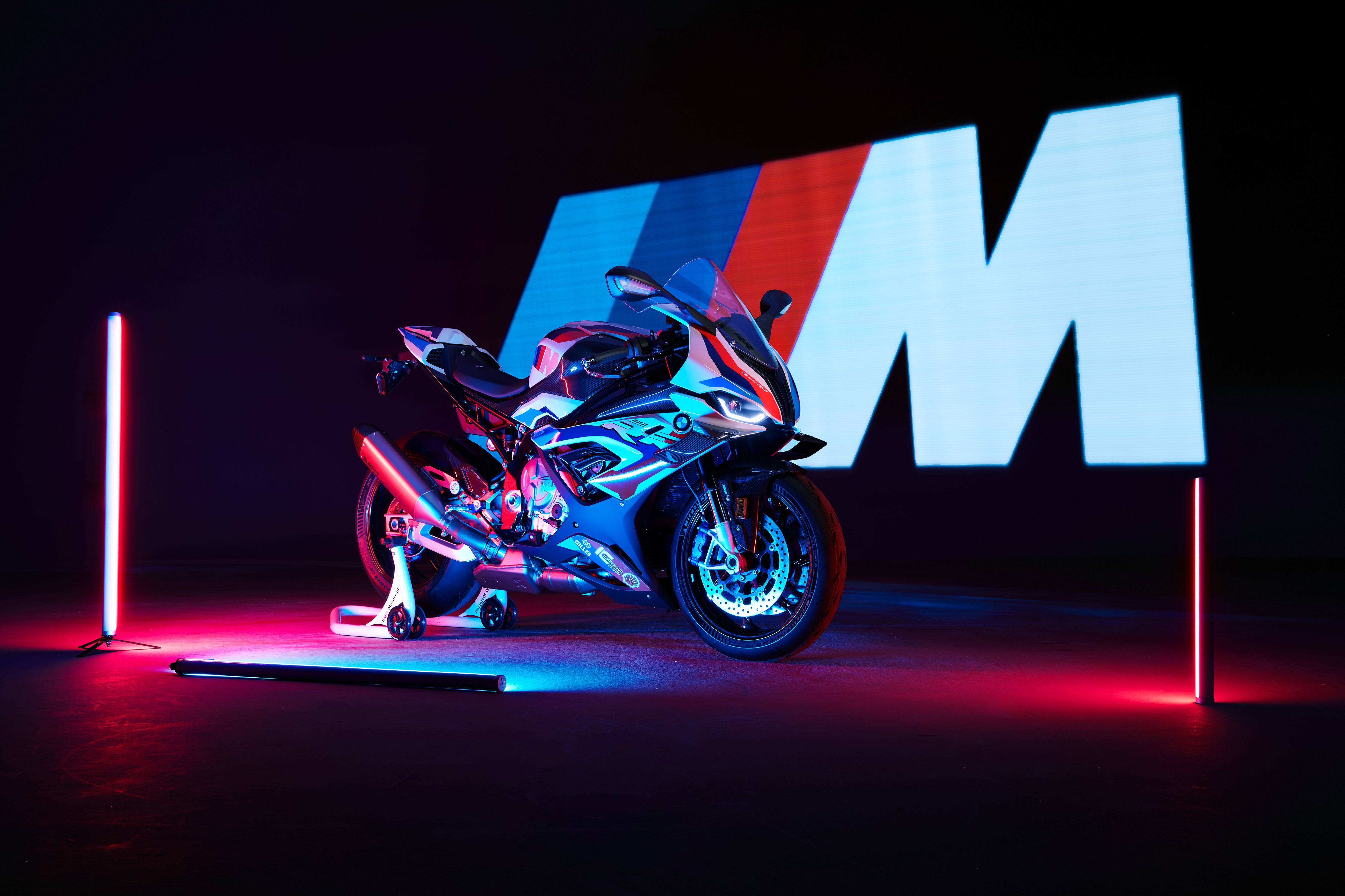 BMW M 1000 RR Wallpaper 4K, Race bikes, 5K< Neon, Dark background, Bikes