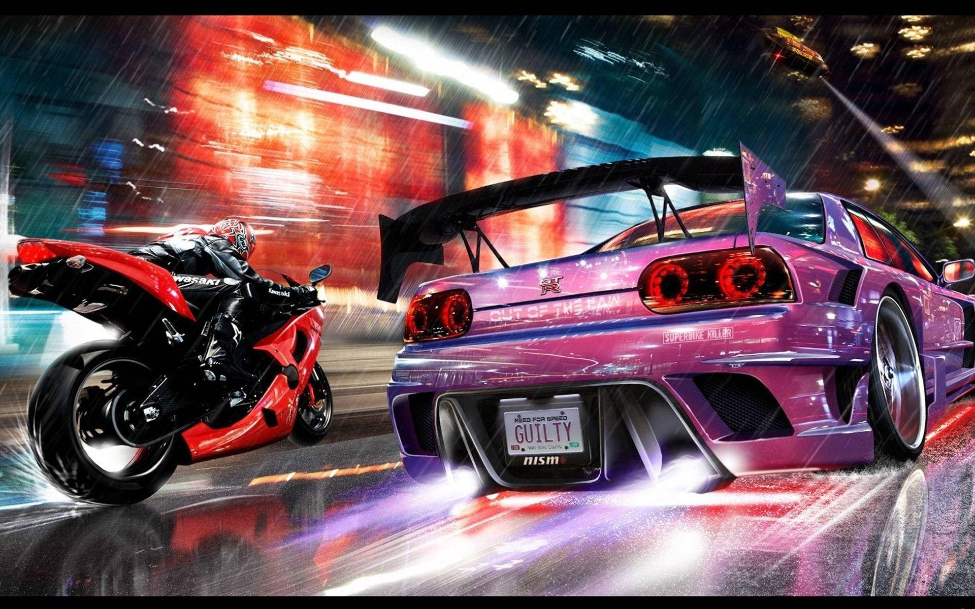 Download Neon Car And Motorcycle Wallpaper