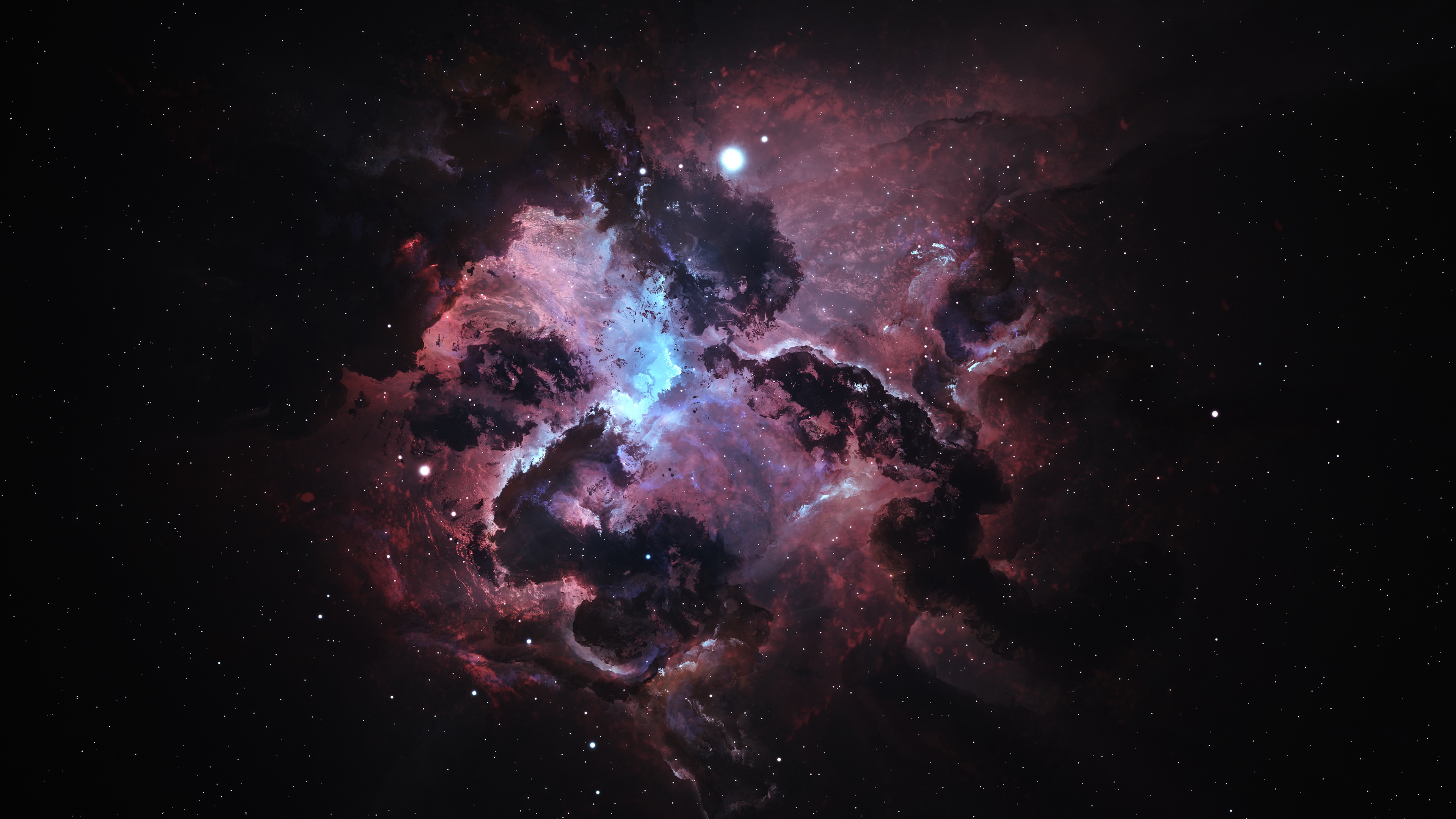Atlantis Nexus Nebula Wallpaper 4K, Black background, Digital render, Astronomy, Space