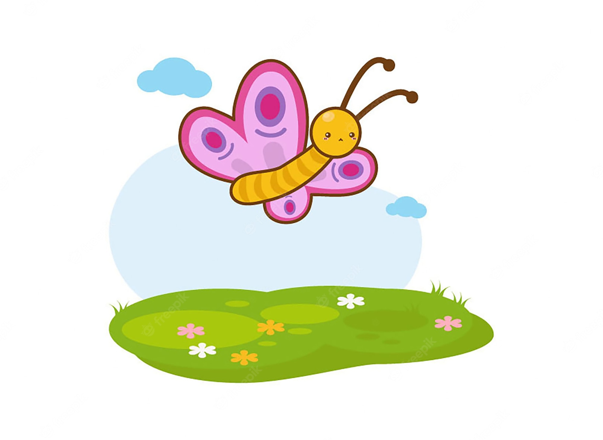 Premium Vector. Cute butterfly cartoon on a white background