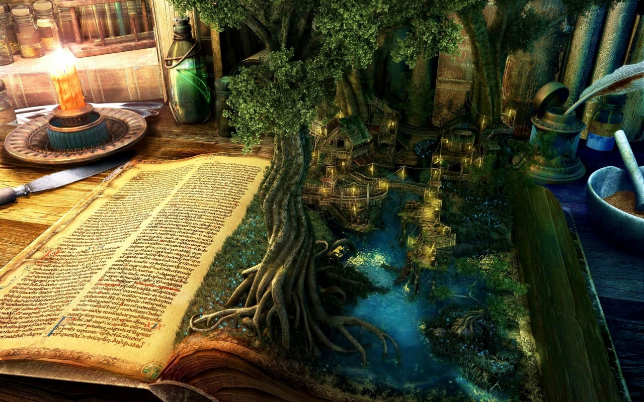 Magical Book offered as free download wallpaper. Beyond Survival in a School Library