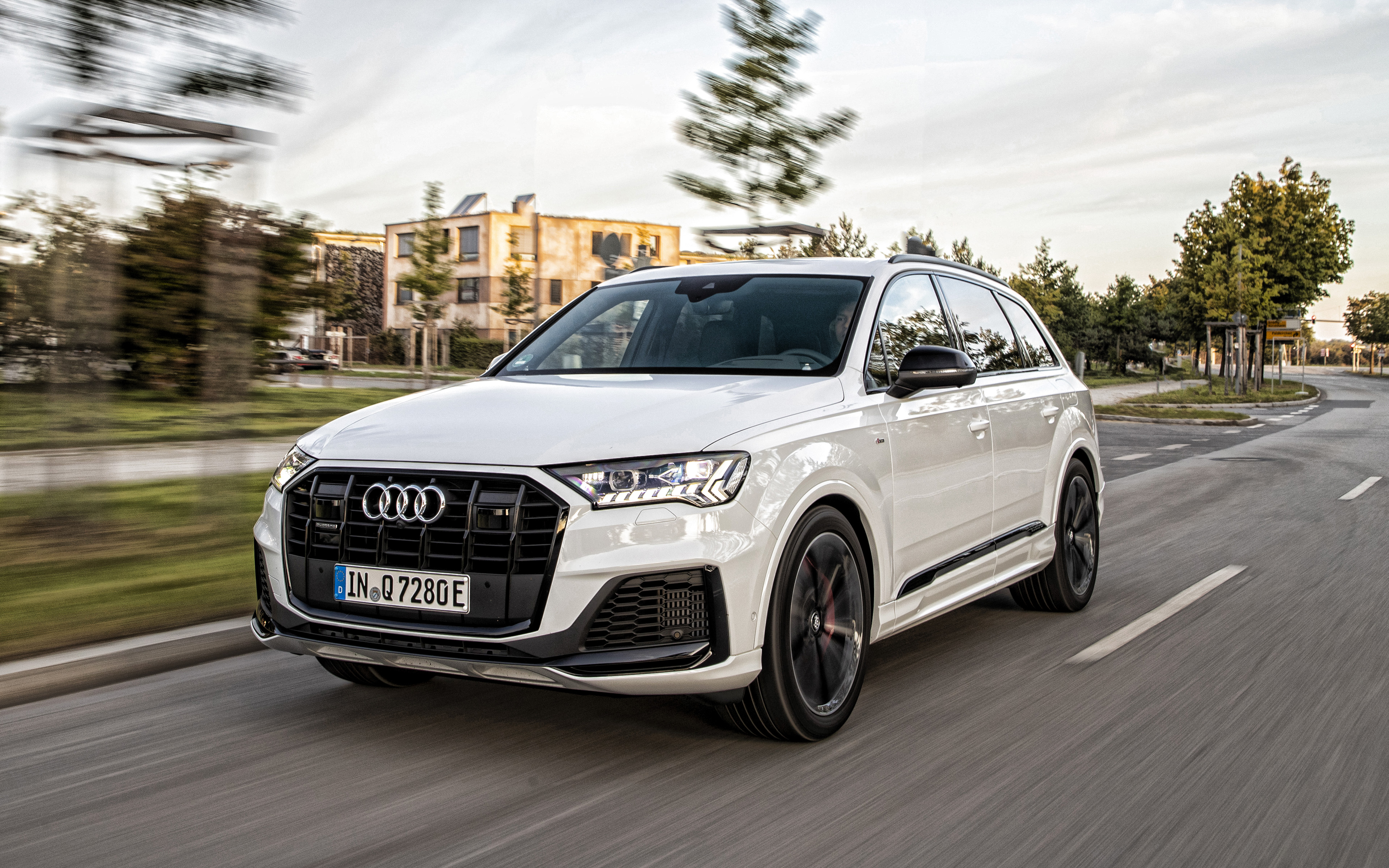 Download Wallpaper Audi Q7 TFSI E Quattro, 2020, White SUV, Exterior, New White Q7, German Cars, Audi For Desktop With Resolution 3840x2400. High Quality HD Picture Wallpaper
