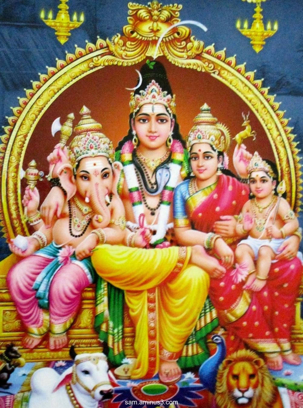 Download Lord Shiva Family With Golden Arc Wallpaper