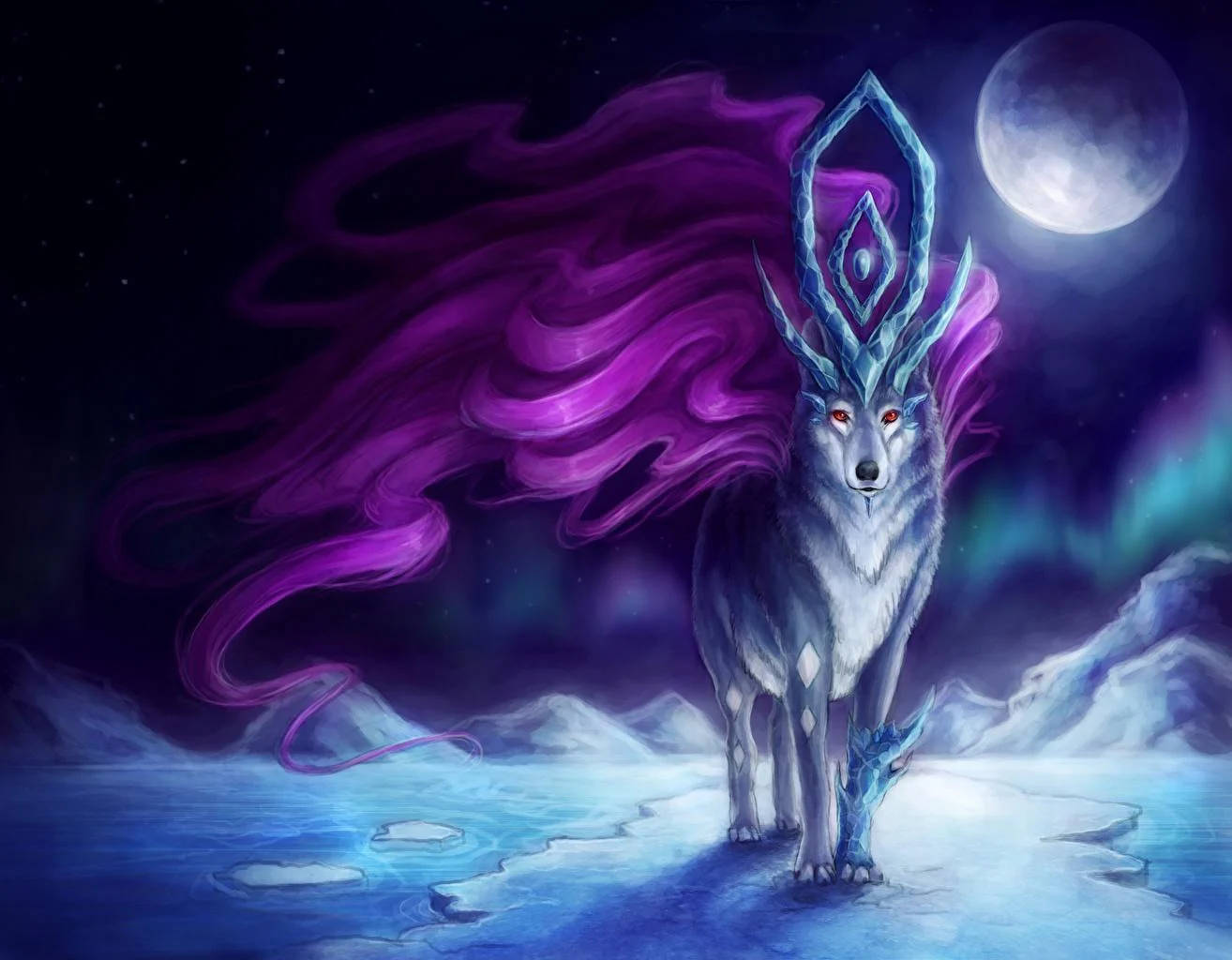 Download Mythical Creature Red Eyed Wolf Wallpaper