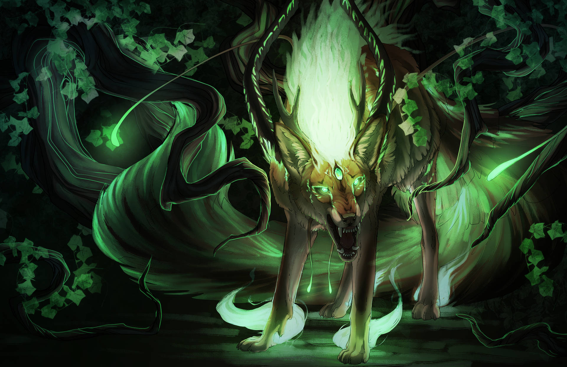 Download Neon Green Reinder Mythical Creature Wallpaper