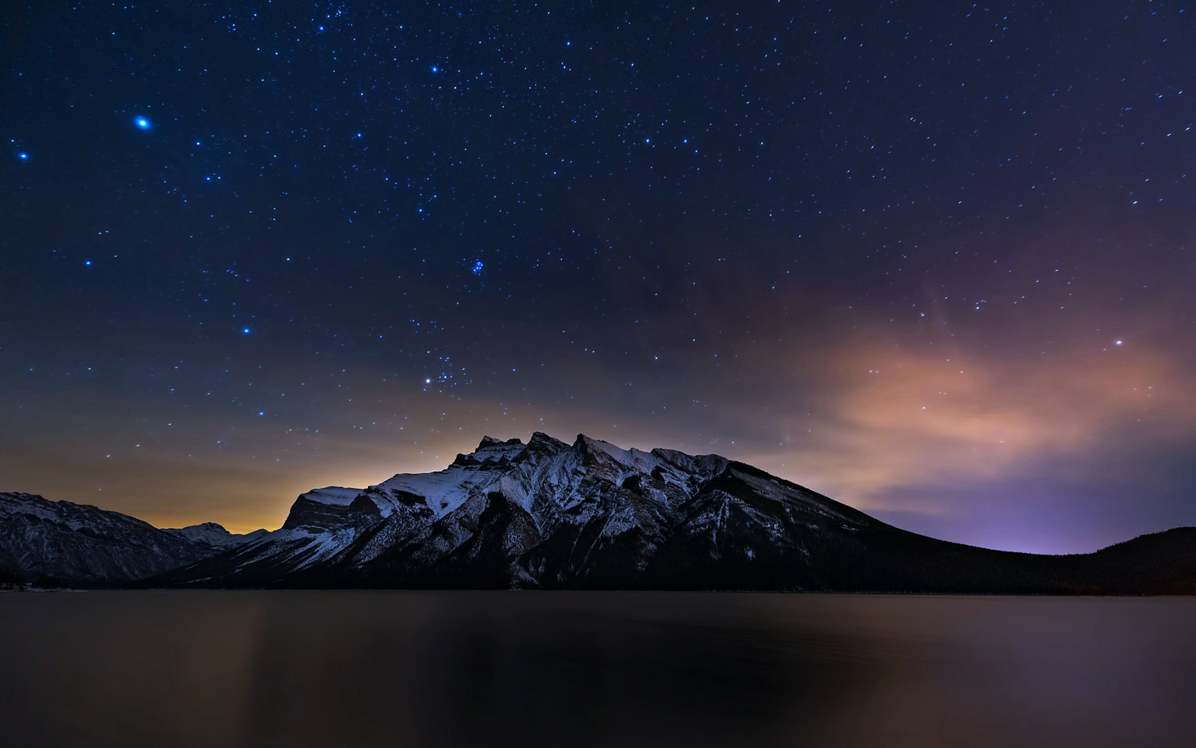 banff, Alberta, Canada, Lakes, Mountains, Night, Stars, Landscapes, Clouds, Sky, Snow Wallpaper HD / Desktop and Mobile Background