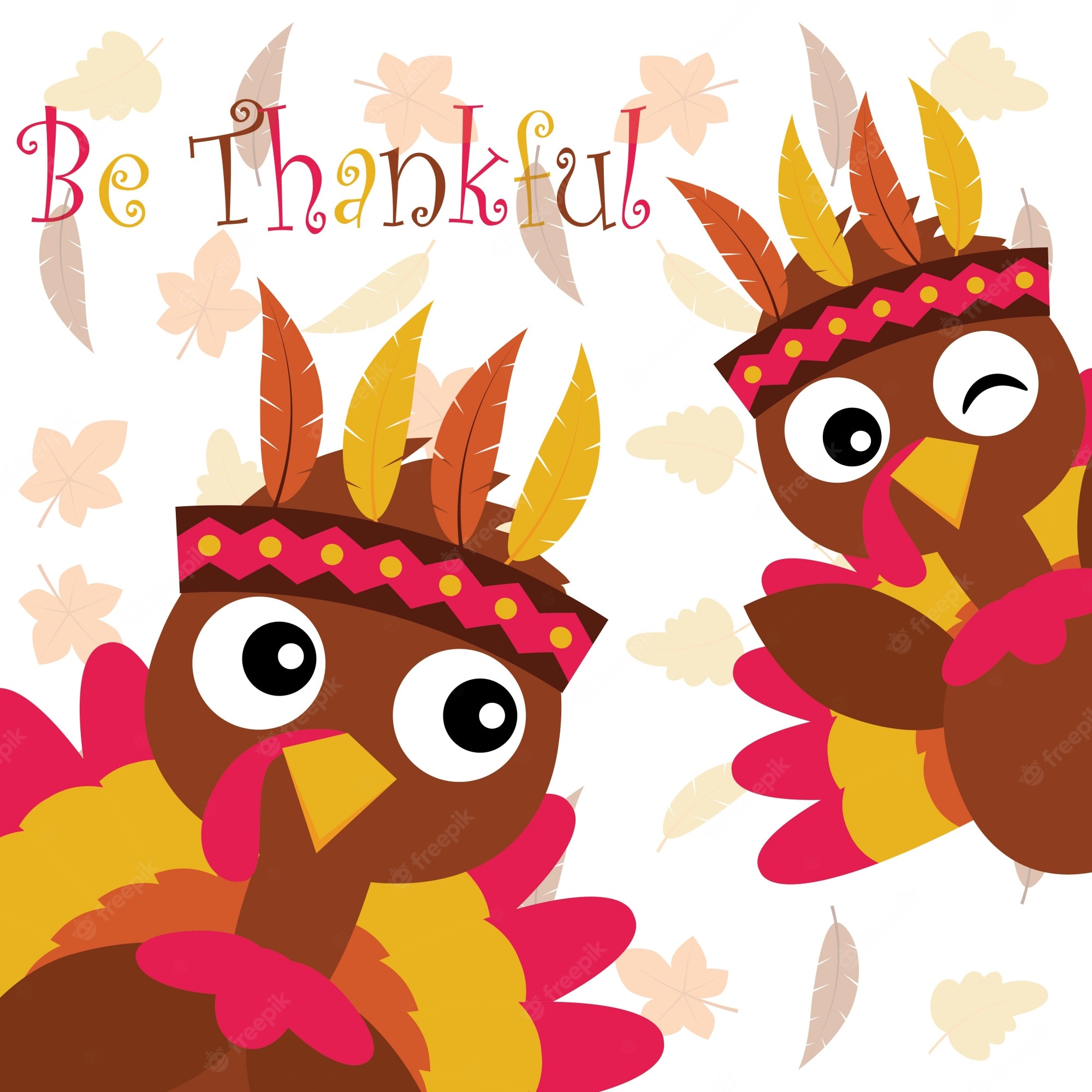 Premium Vector. Vector cartoon illustration with cute turkey on maple leaves background suitable for happy thanksgiving card design, thanks tag, and printable wallpaper
