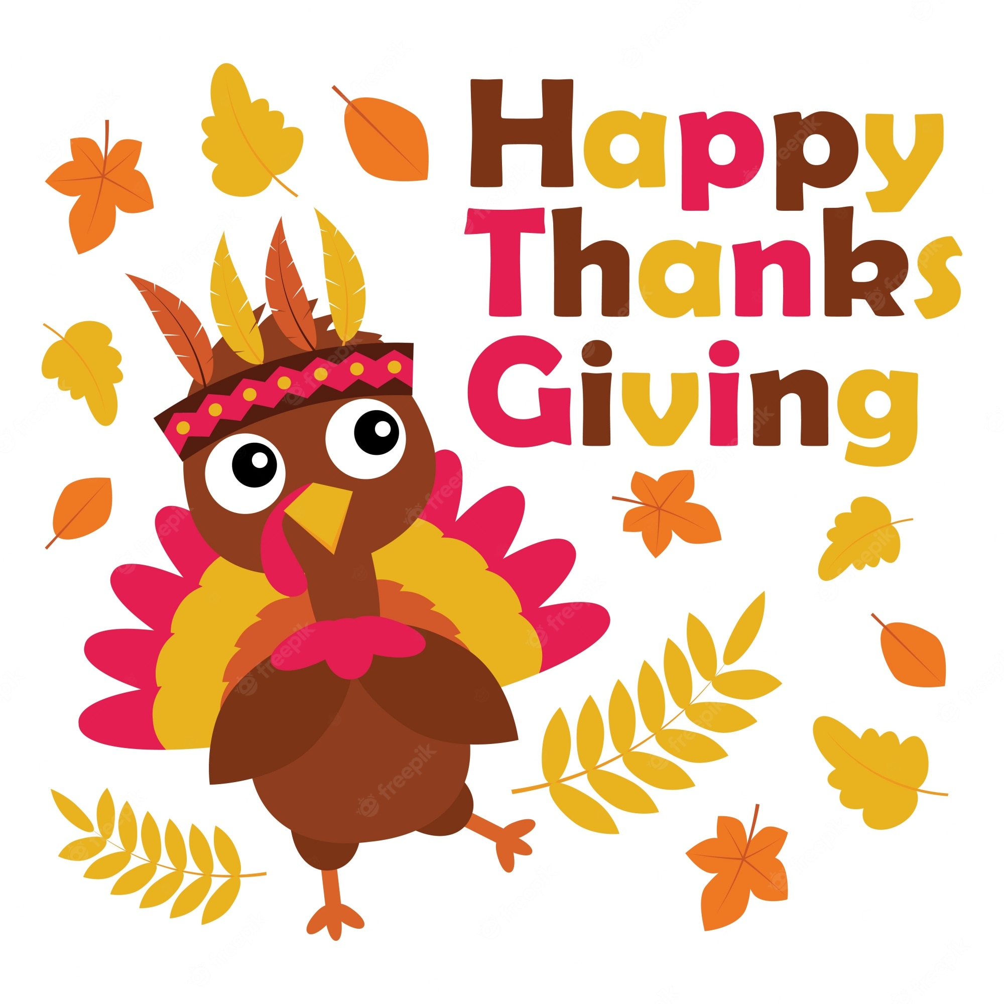 Premium Vector. Vector cartoon illustration with cute turkey is happy on thanksgiving day suitable for happy thanksgiving card design, thanks tag, and printable wallpaper