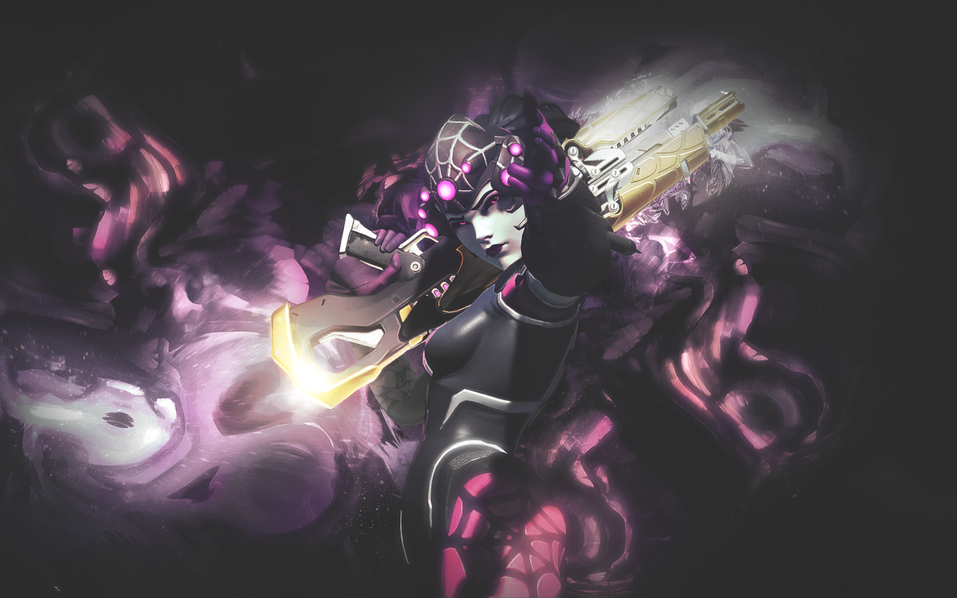Download wallpaper Widowmaker, darkness, cyber warrior, weapon, Overwatch for desktop with resolution 1920x1200. High Quality HD picture wallpaper