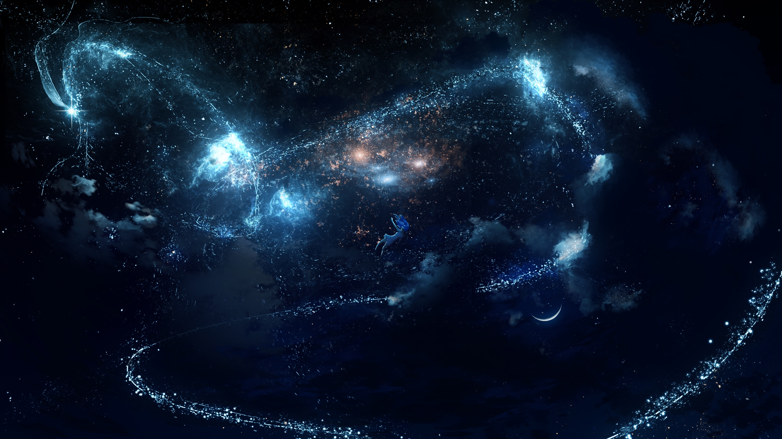 Download 1440x900 Nebula, Stars, Anime Girl, Falling Down, Space Wallpaper for MacBook Pro 15 inch, MacBook Air 13 inch