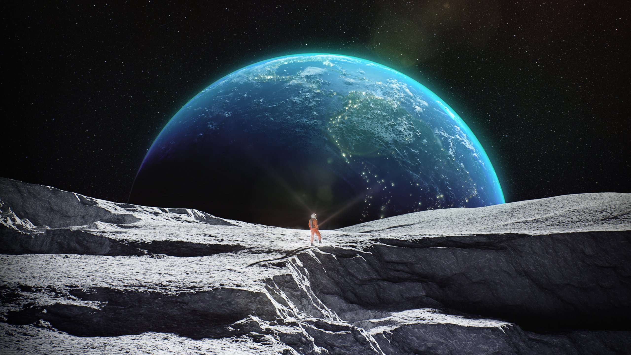 Astronaut Planet Rise Wallpaper:2560x1440