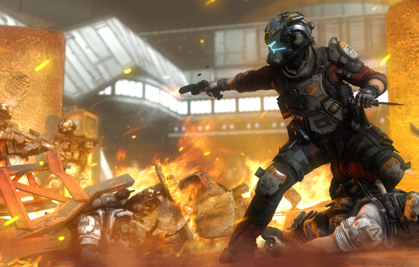 Wallpaper rendering, fire, war, soldiers, helmet, pilot, Titanfall 2, Jack Cooper image for desktop, section рендеринг