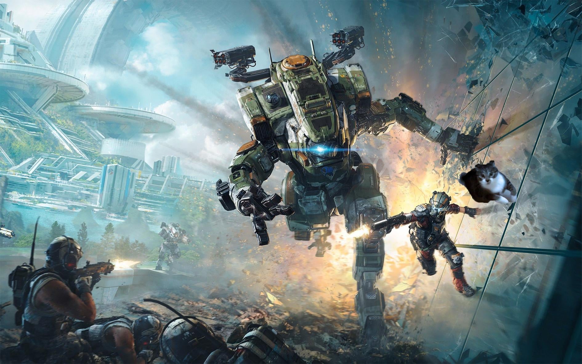 Jack Cooper with BT7274 and his cat fighting against IMC troops, circa 2710