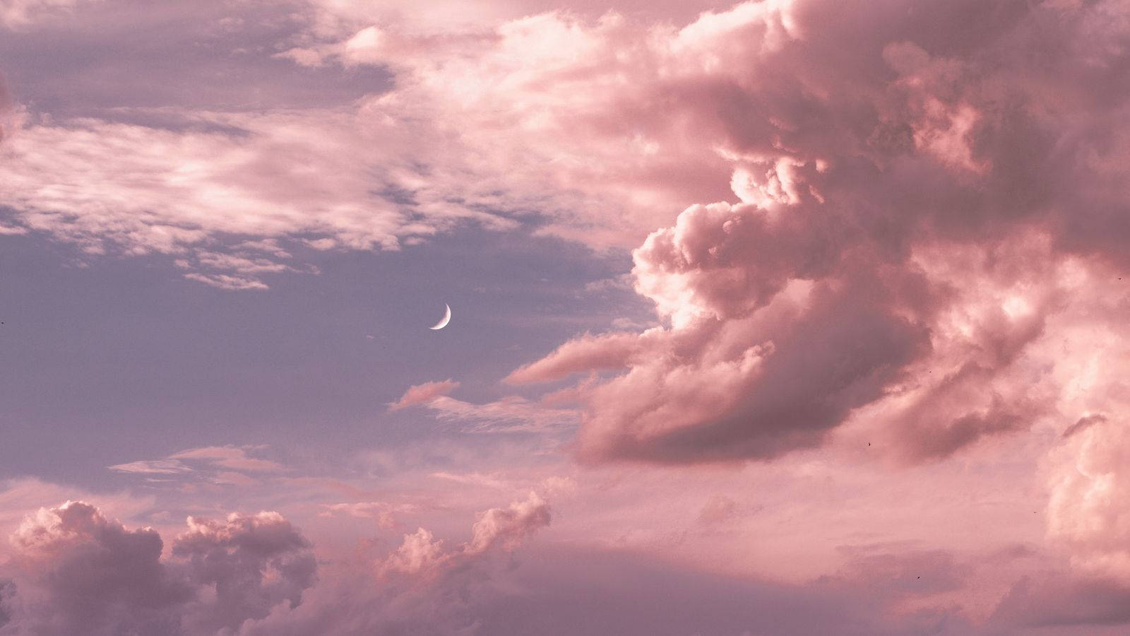 Download Aesthetic Clouds And Distant Crescent Moon Wallpaper