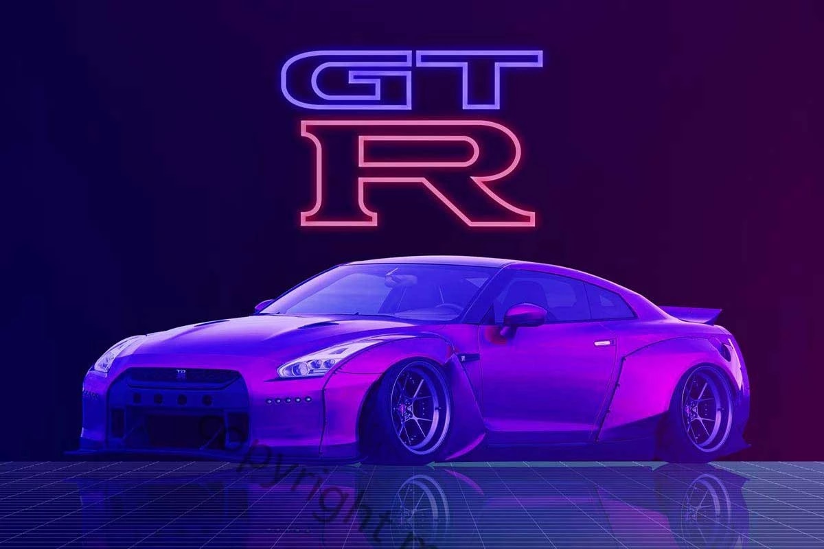 Nissan Gtr Neon Car Tin Sign Tin Plates Wall Decor Retro Vintage Metal Sign Neon Sign For Man Cave Cafe Pub Home Club & Signs