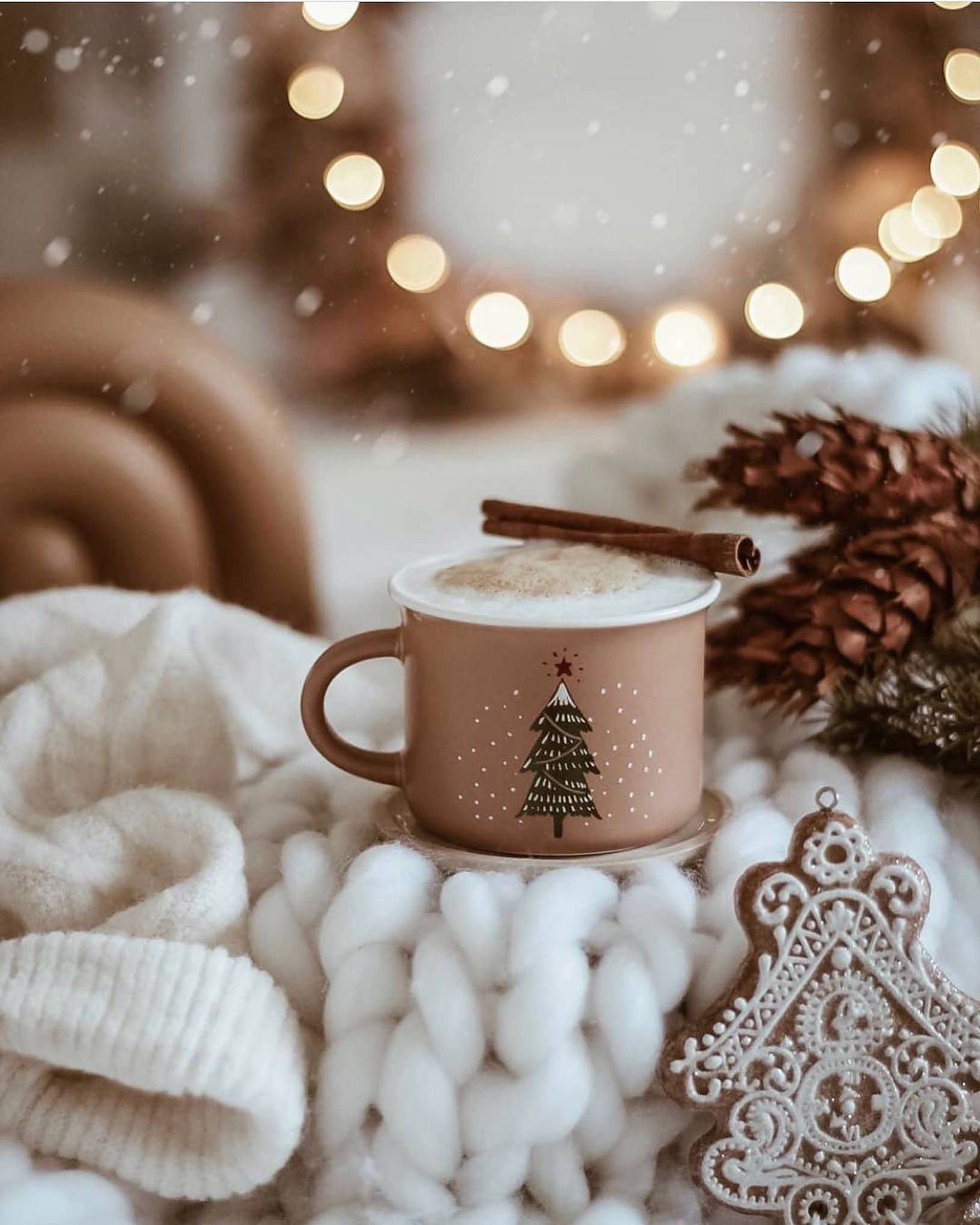 Download Beige Cozy Christmas Aesthetic Wallpaper