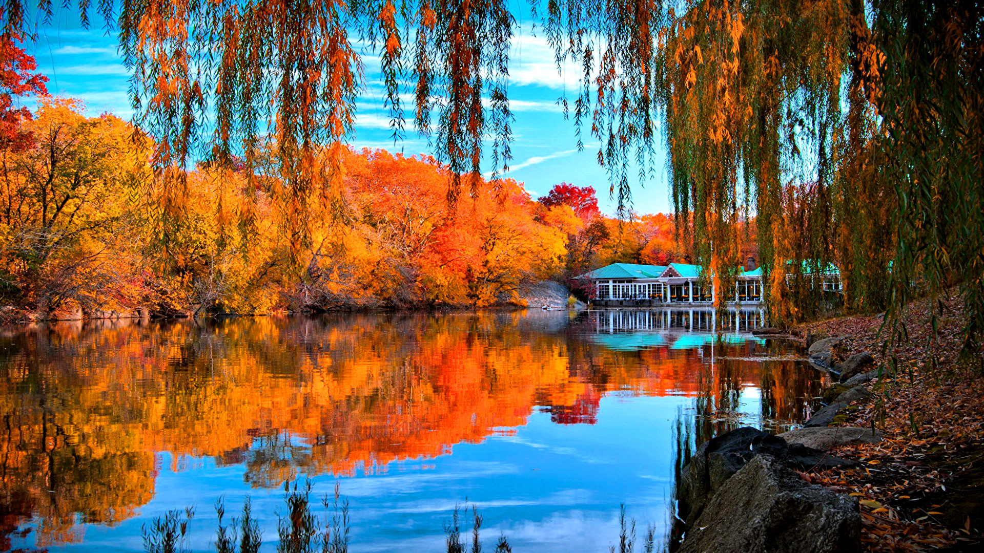 Photos Autumn Nature Rivers Seasons 1920x1080