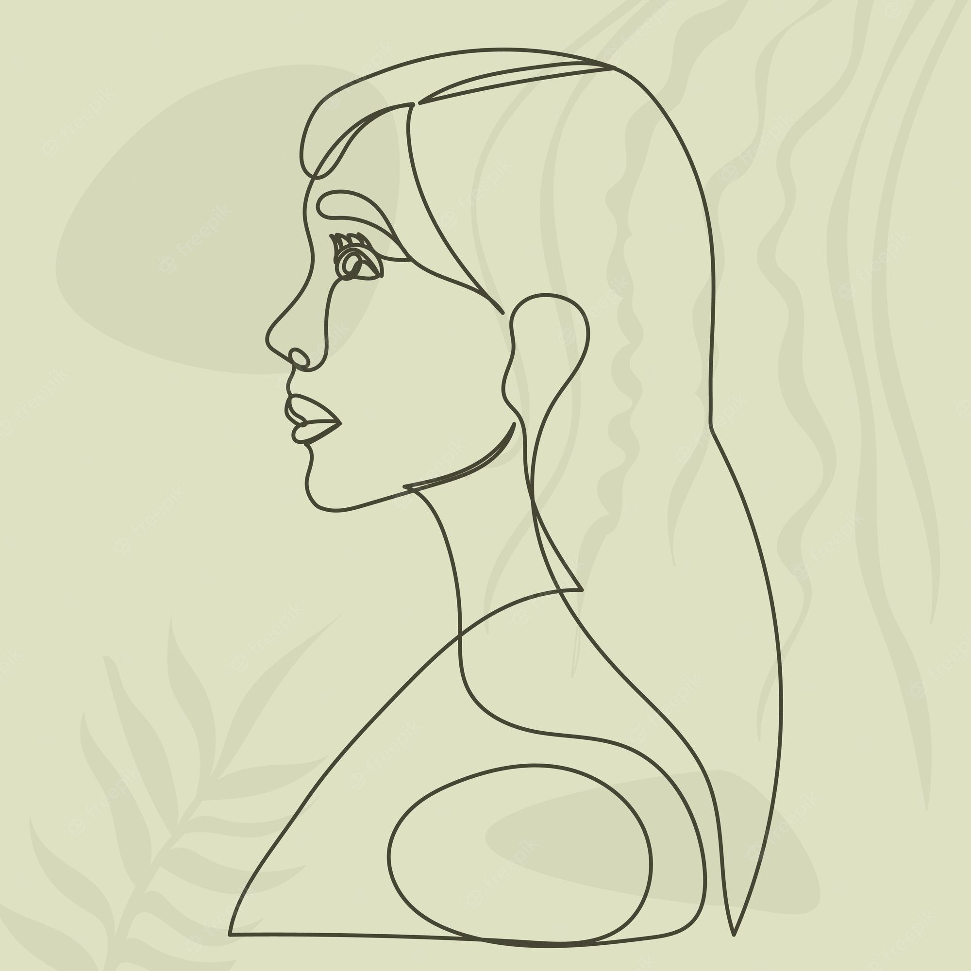 Premium Vector. Girl portrait drawing in one continuous line