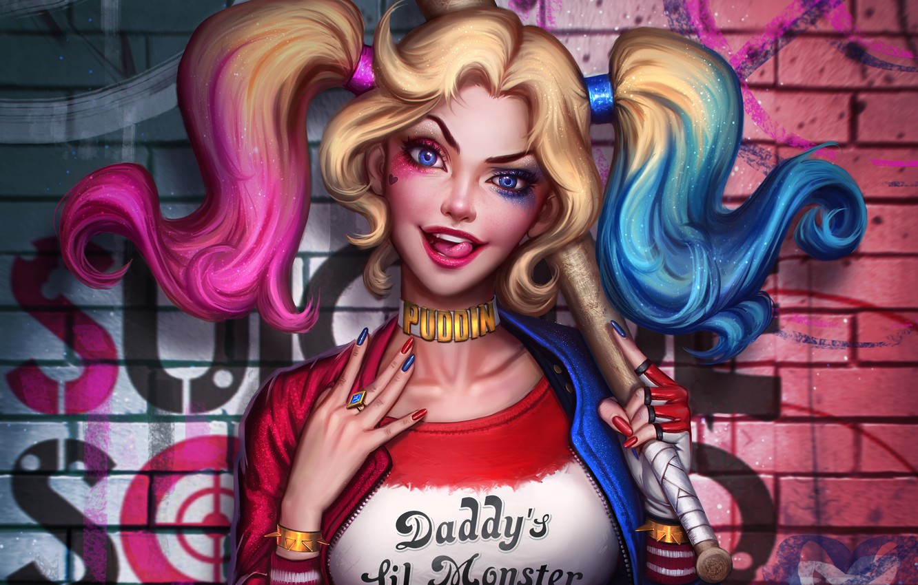 Wallpaper look, girl, face, hair, art, beauty, Batman, bit, harley quinn, DC Comics, Suicide Squad, Harleen PCs image for desktop, section девушки