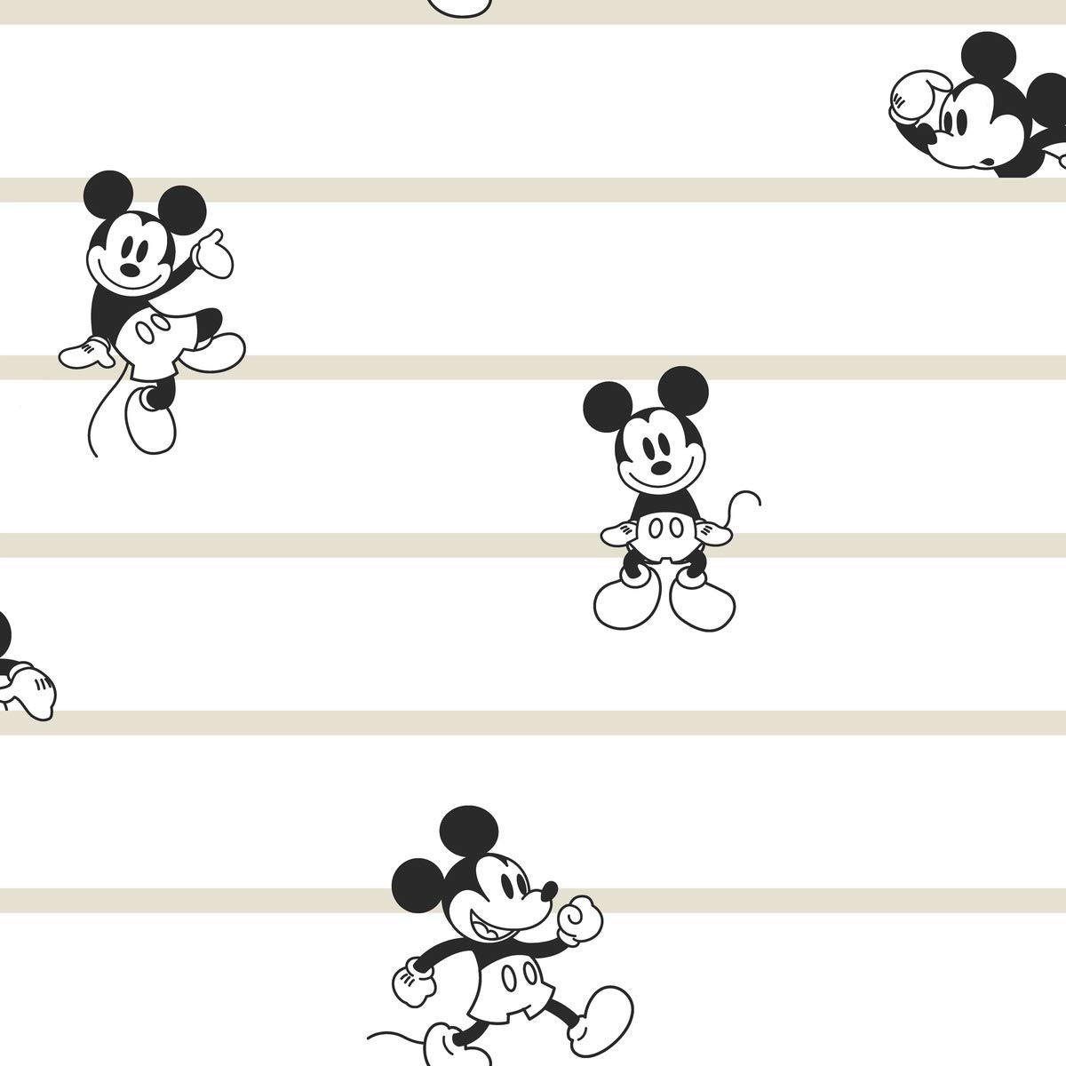 York Wallcoverings DI0932 Disney Mickey Mouse Stripe Wallpaper Black White Cream