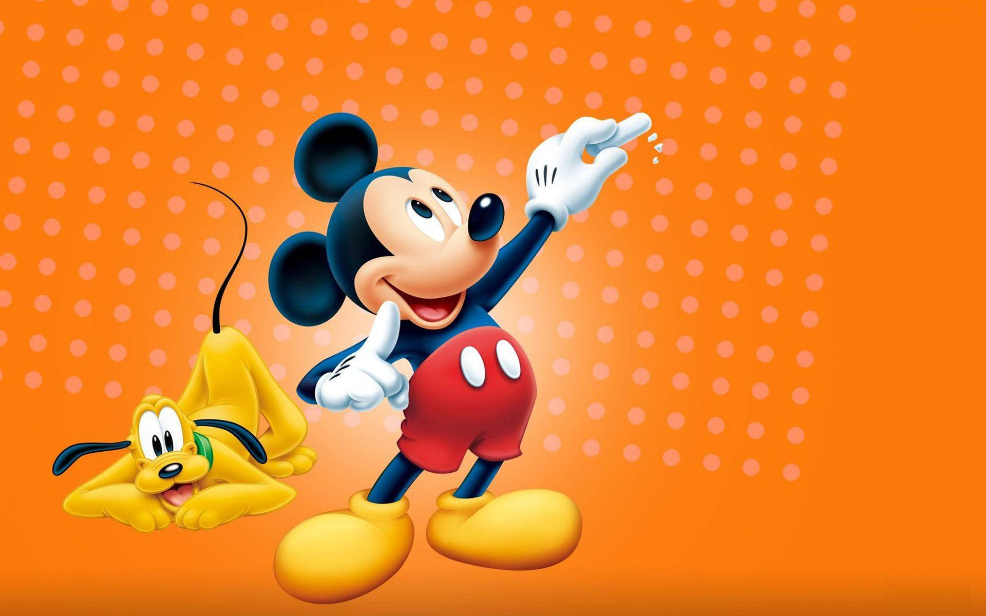 Download Mickey Mouse Disney Orange Background Wallpaper