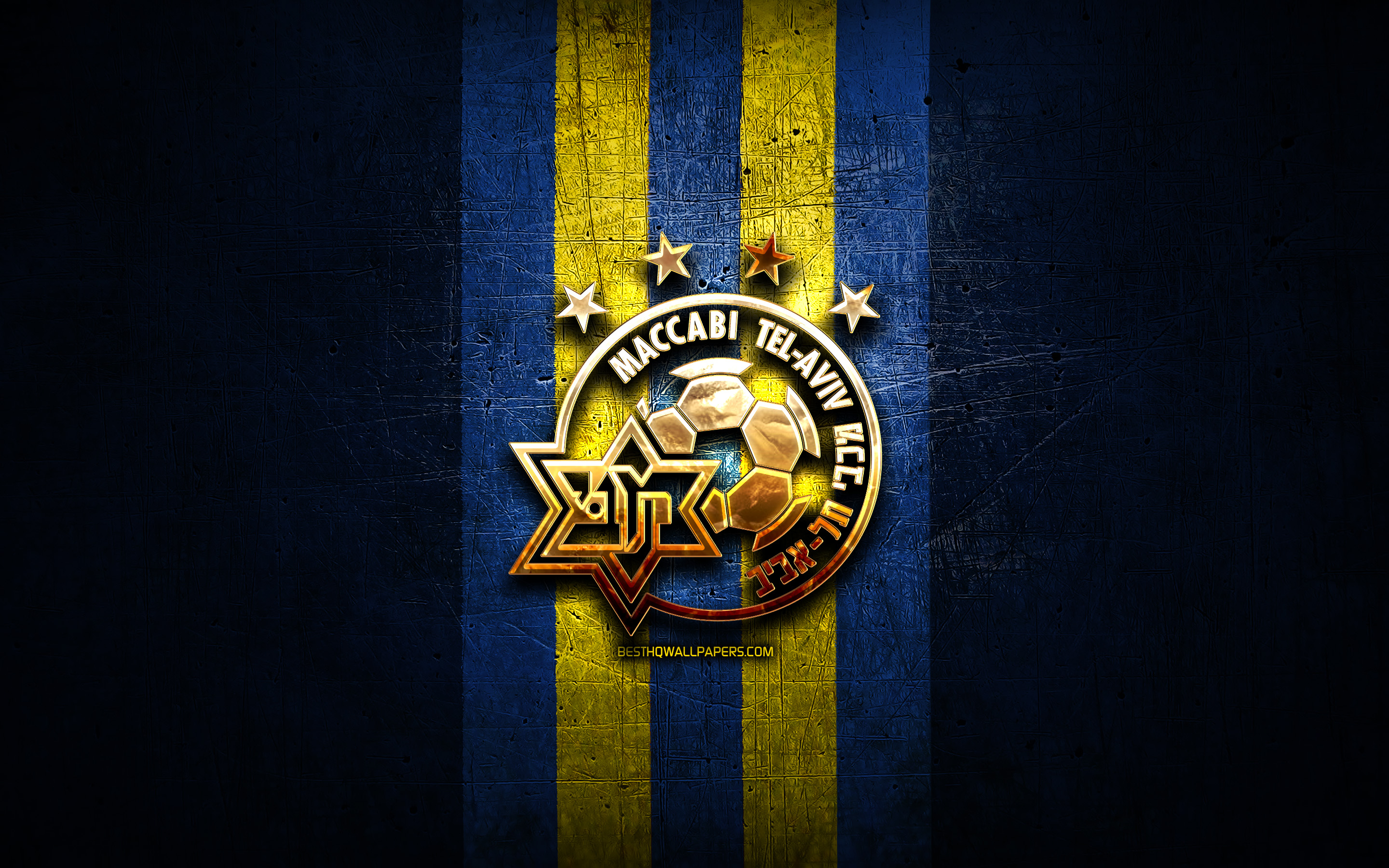 Download wallpaper Maccabi Tel Aviv FC, golden logo, Ligat ha Al, blue metal background, football, Israeli football club, Maccabi Tel Aviv logo, soccer, Maccabi Tel Aviv for desktop with resolution 414x896. High
