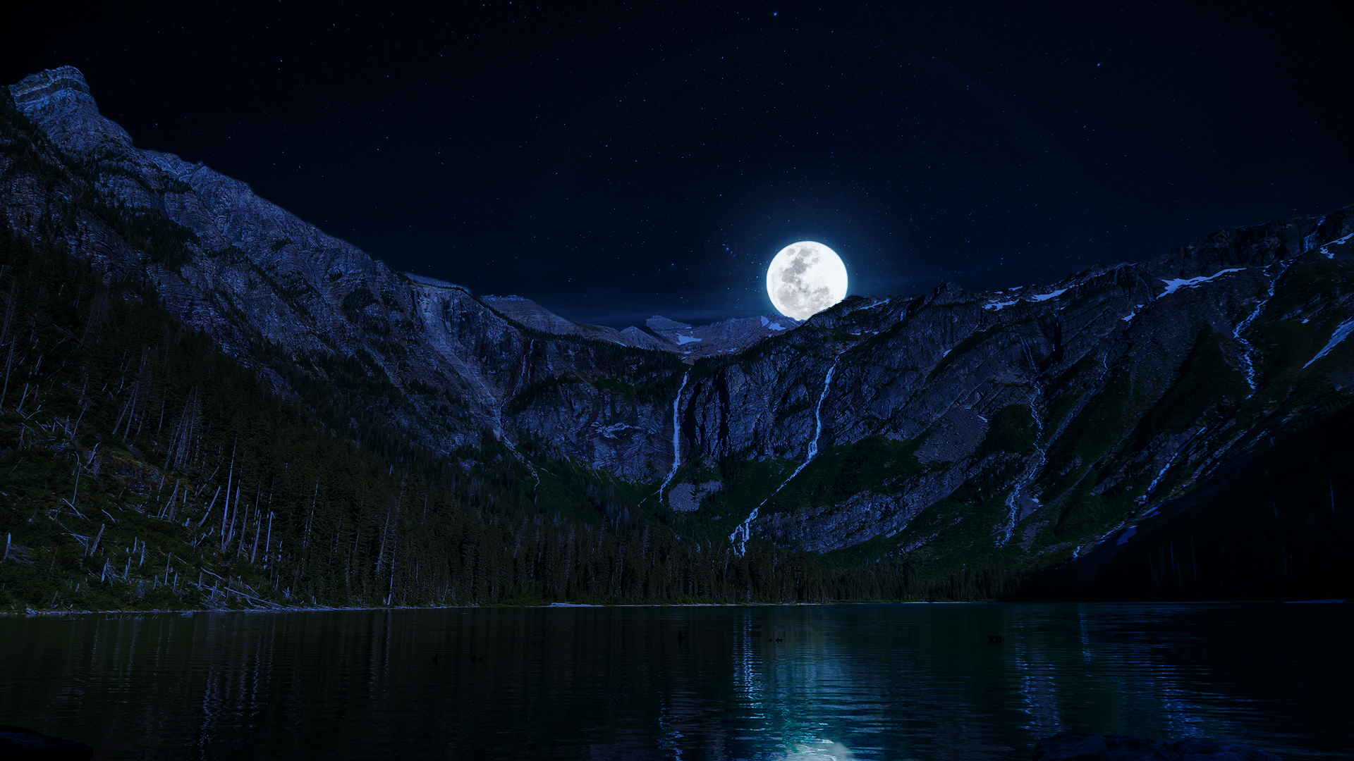 lake, Night, Moon, Mountains Wallpaper HD / Desktop and Mobile Background