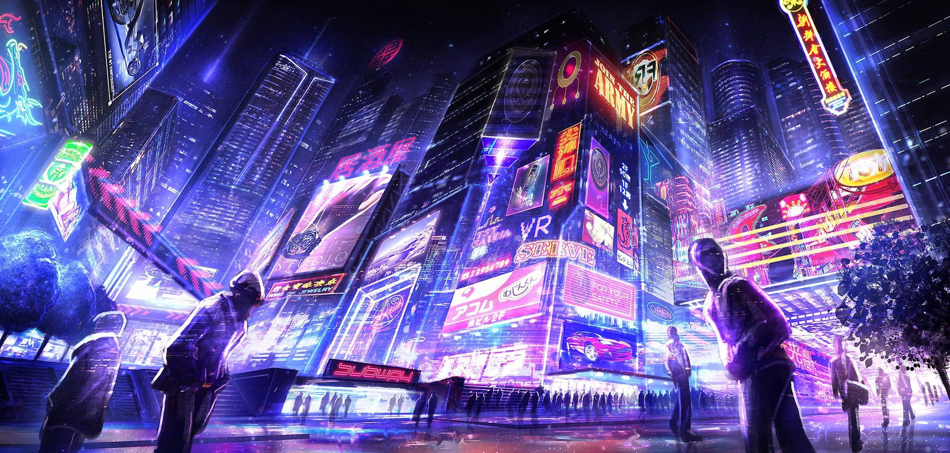 Download Cyberpunk City Purple Streets Japan Wallpaper