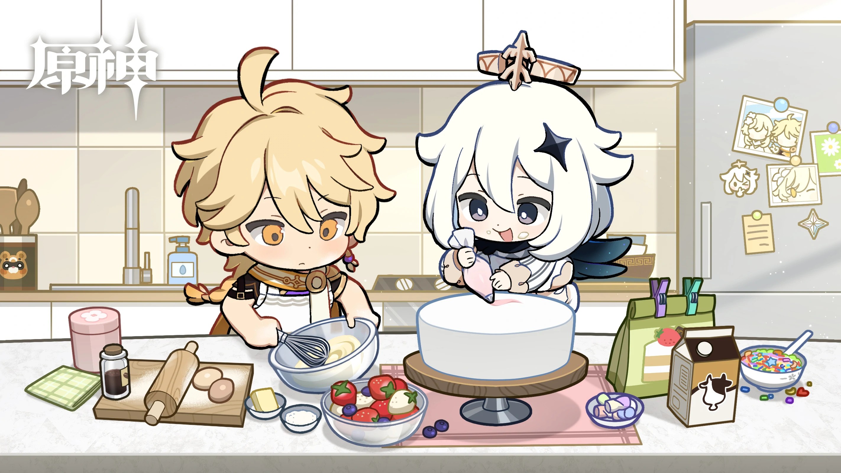 Genshin Impact HD, Aether (Genshin Impact), Chibi, Paimon (Genshin Impact) Gallery HD Wallpaper