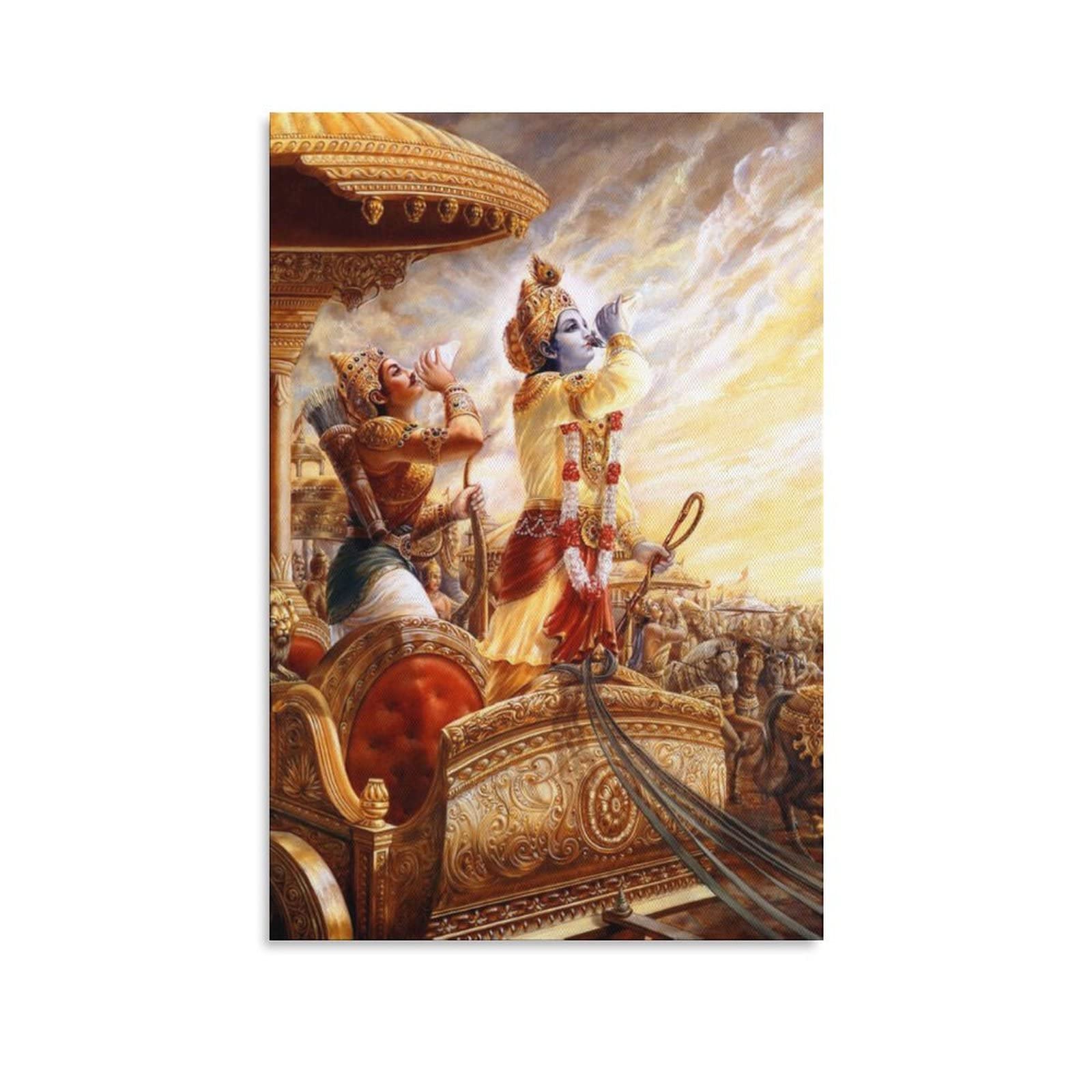 Lord Krishna Arjuna Mahabharata Battle Field Canvas Poster Bedroom Decor Sports Landscape Office Room Decor Gift, Canvas Poster Wall Art Decor Print Picture Paintings for Living Room Bedroom Decoration: Posters & Prints