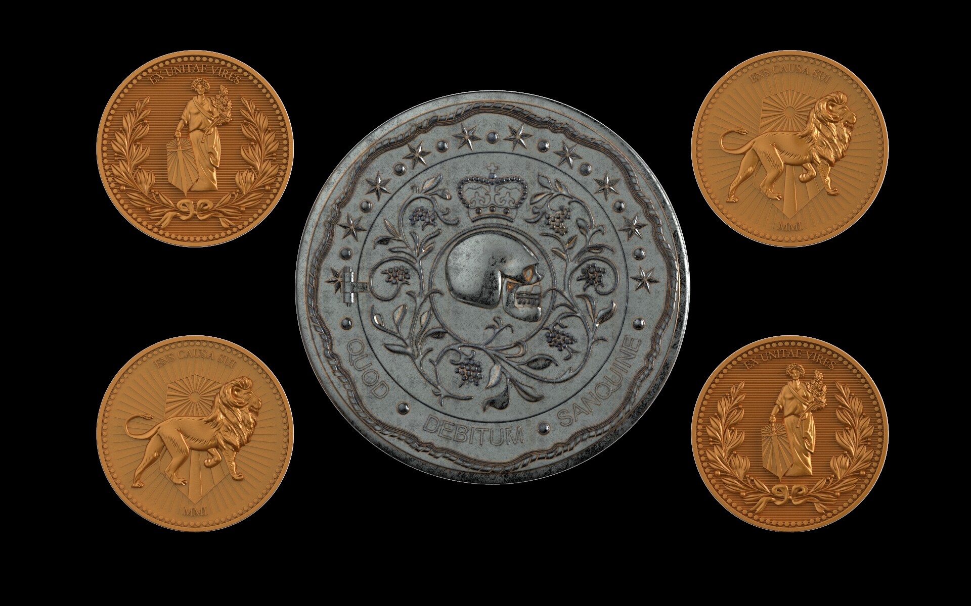 Replica 'JOHN WICK 2 OATH MARKER & 4 CONTINENTAL COINS'