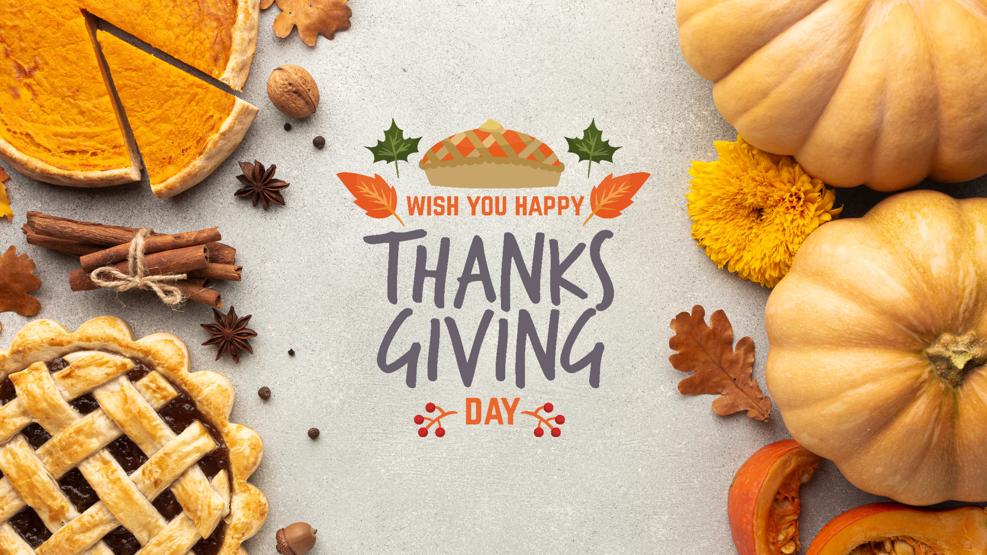Happy Thanksgiving Wallpaper 4K, Thanksgiving Day, Pumpkins, Autumn leaves, Celebrations