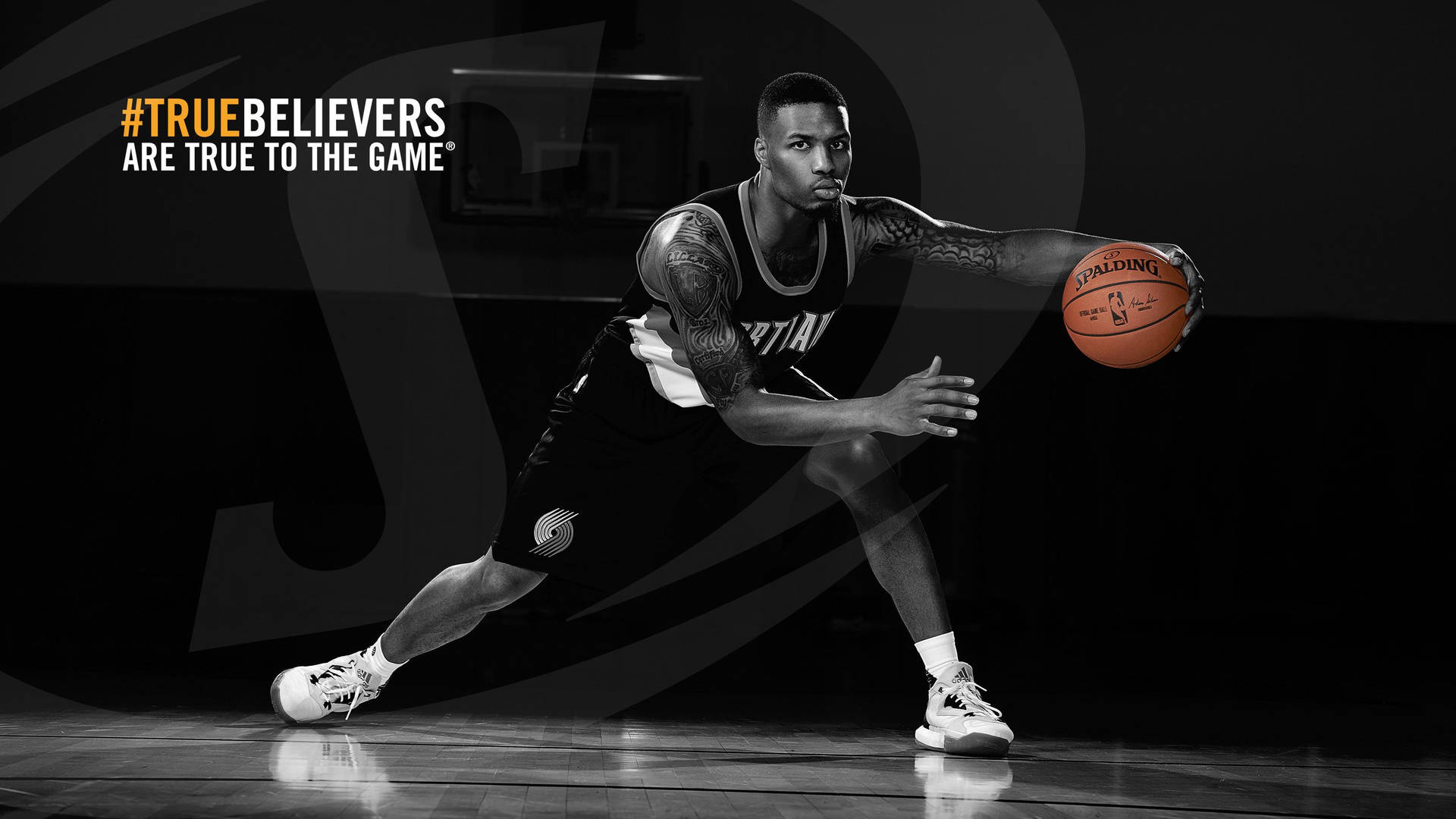 Download Dribbling Damian Lillard Black And White Wallpaper