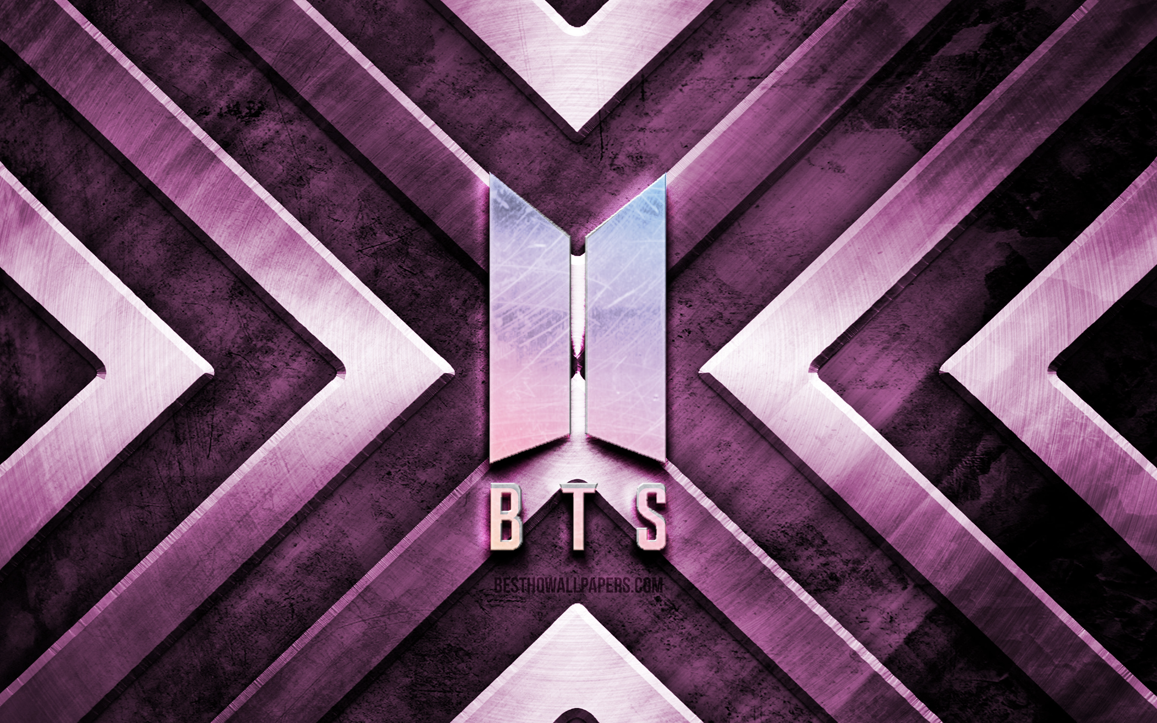 Download wallpaper BTS metal logo, 4K, Bangtan Boys, pink metal background, music stars, metal arrows, BTS logo, creative, Bangtan Boys logo, BTS for desktop with resolution 3840x2400. High Quality HD picture wallpaper