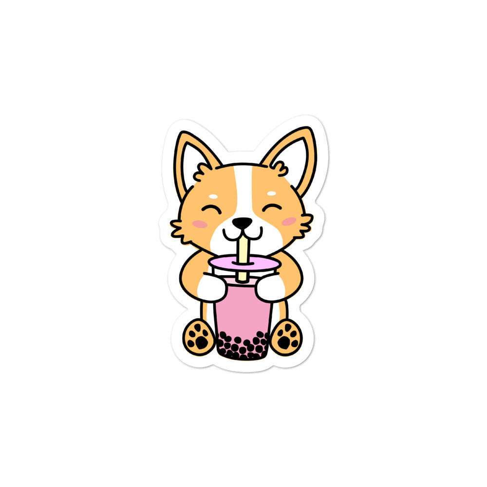 Corgi Drinking Boba Sticker