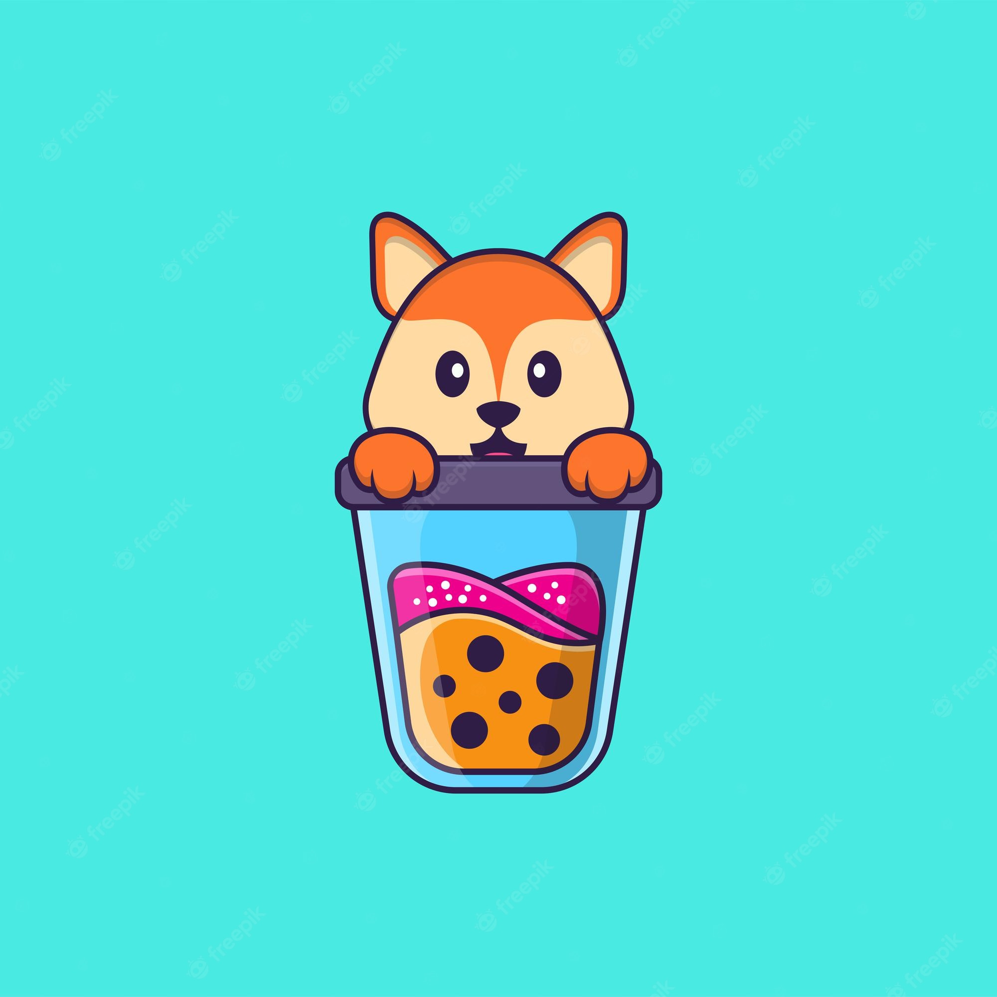 Premium Vector. Cute fox drinking boba milk tea animal cartoon concept isolated