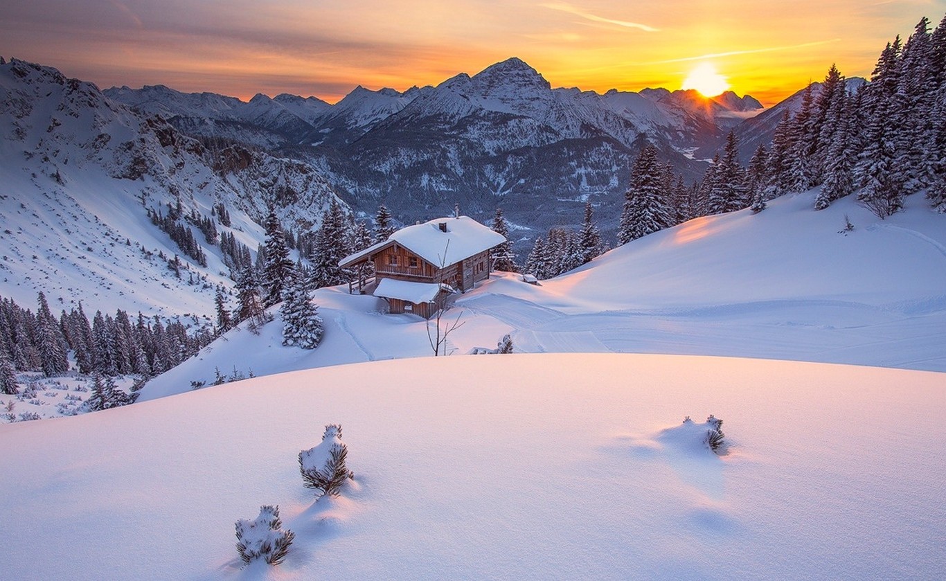 Winter Sunset Cabin Wallpapers - Wallpaper Cave