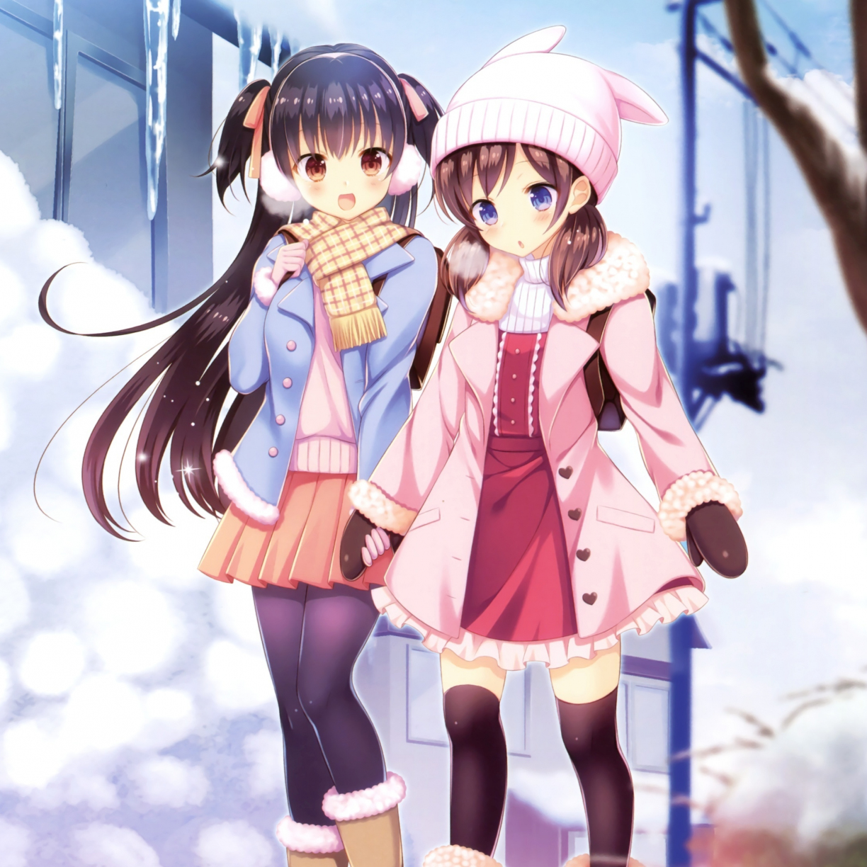 Wallpaper winter, outdoor, girls, anime, friends desktop wallpaper, HD image, picture, background, c09a24