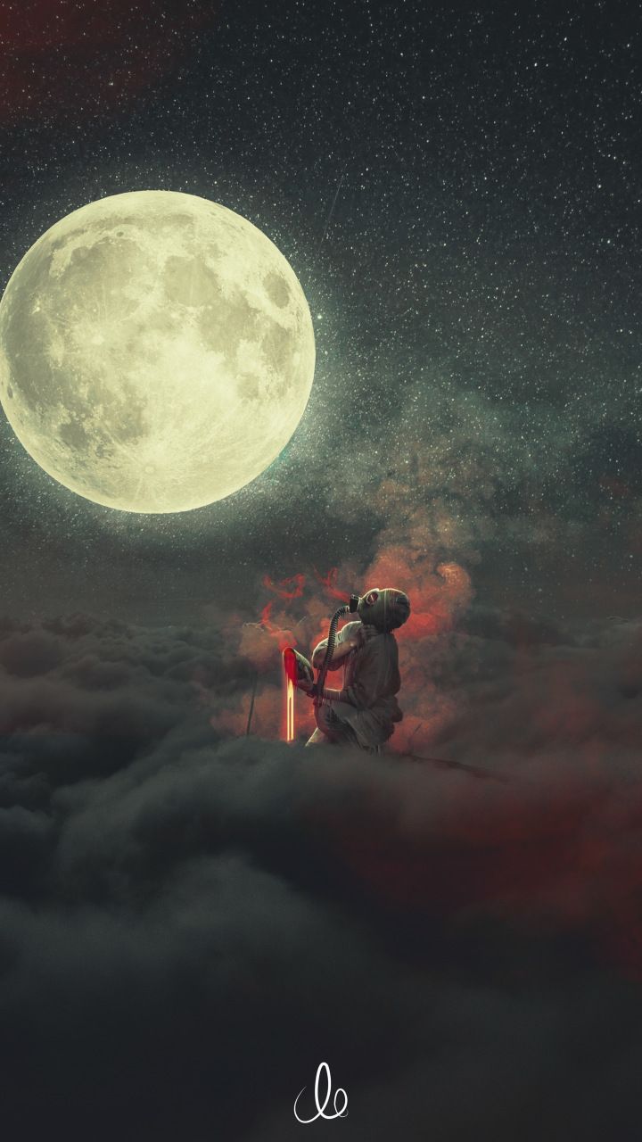 Demon, dream, clouds, moon, fantasy, 720x1280 wallpaper. Free android wallpaper, Space art, Android wallpaper