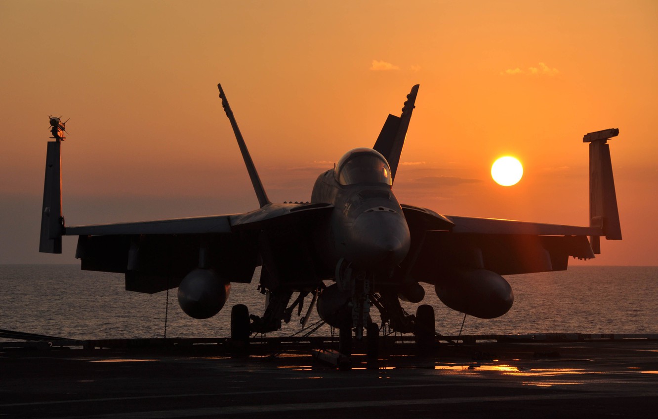 Wallpaper The Sun, Sunset, Deck, Attack, American, Fighter Bomber, Deck, Boeing F A 18E F Super Hornet, Boeing F A 18E F Super Hornet Image For Desktop, Section авиация
