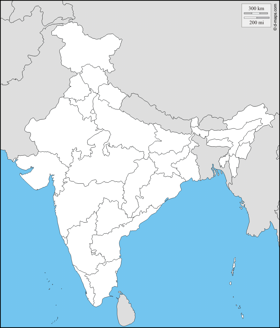 India: free map, free blank map, free outline map, free base map, boundaries, states. Political map, India map, Geography map