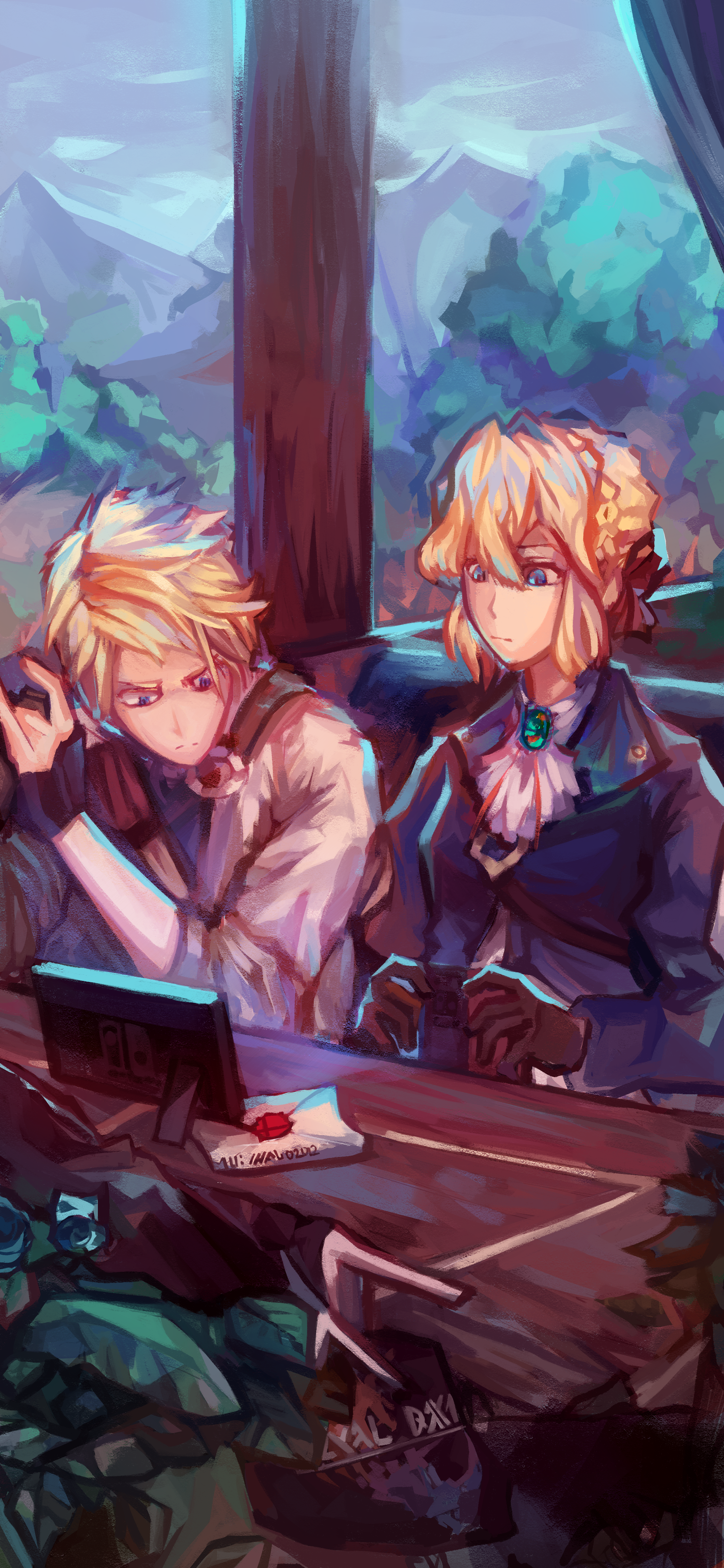 Violet and Benedict playing Smash Ultimate. Phone wallpaper (by me, feel free to use it on yours)