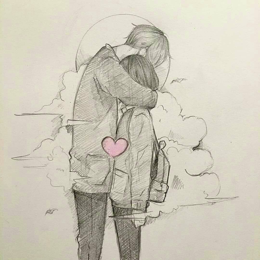 anime love hug drawing