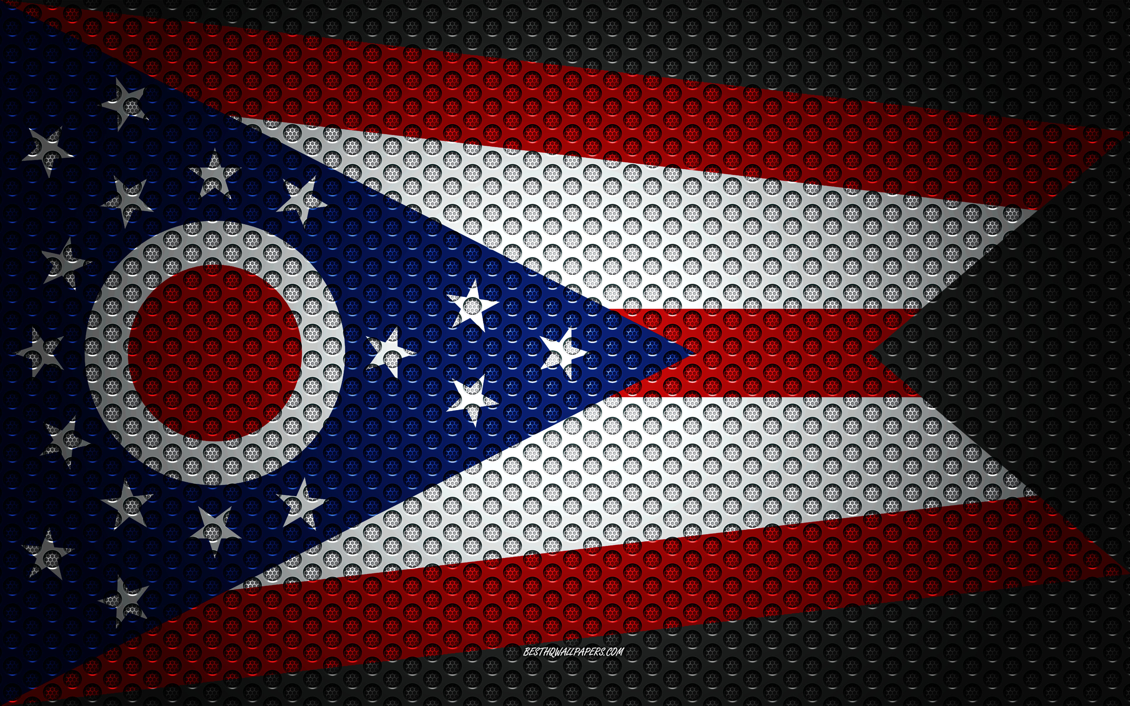 Download wallpaper Flag of Ohio, 4k, American state, creative art, metal mesh texture, Ohio flag, national symbol, Ohio, USA, flags of American states for desktop with resolution 3840x2400. High Quality HD picture