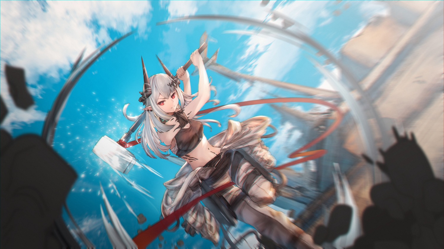 ygahh arknights mudrock (arknights) garter horns pointy ears wallpaper weapon