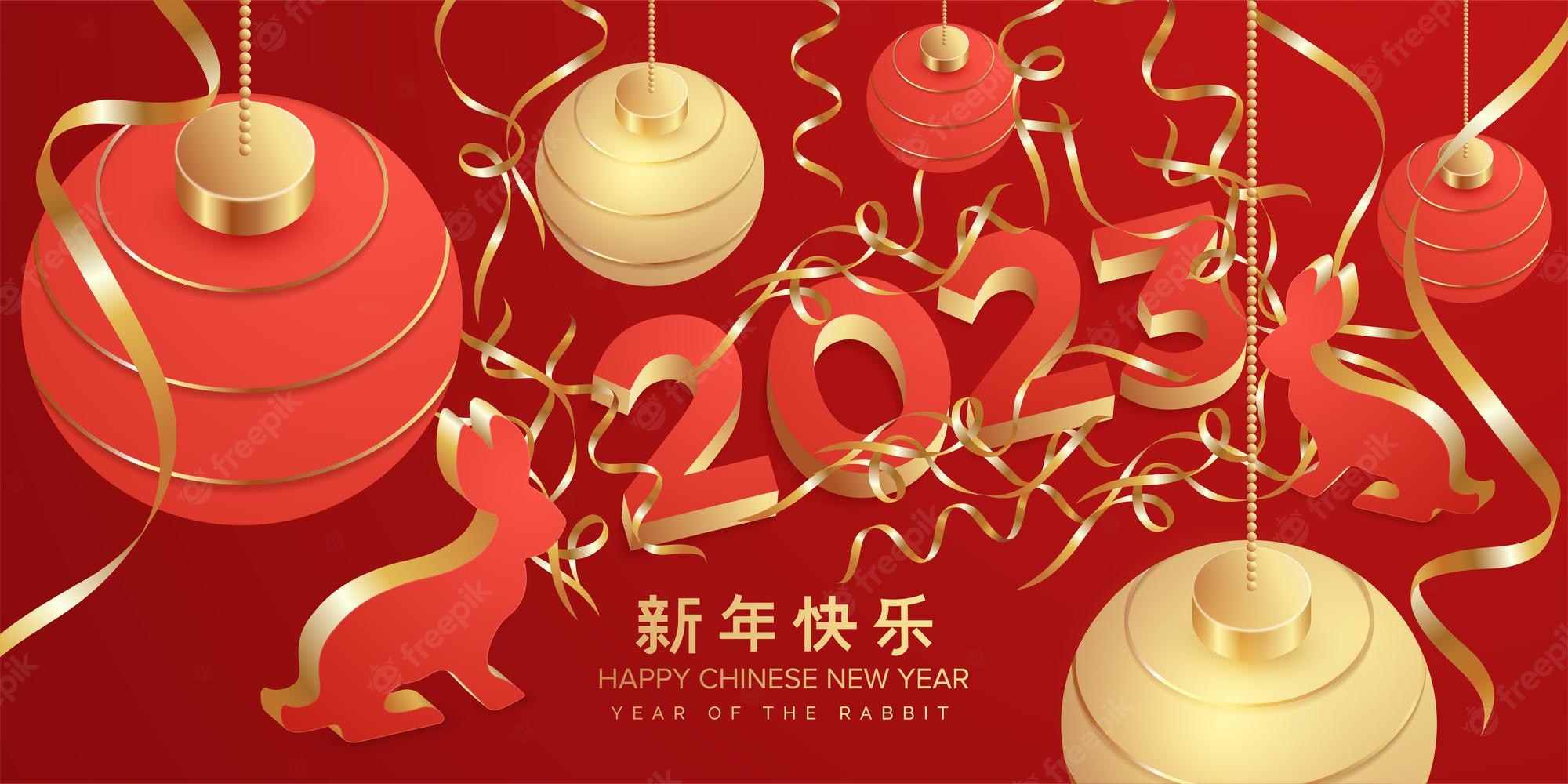 Premium Vector. Happy chinese new year 2023 year of the rabbit greeting background