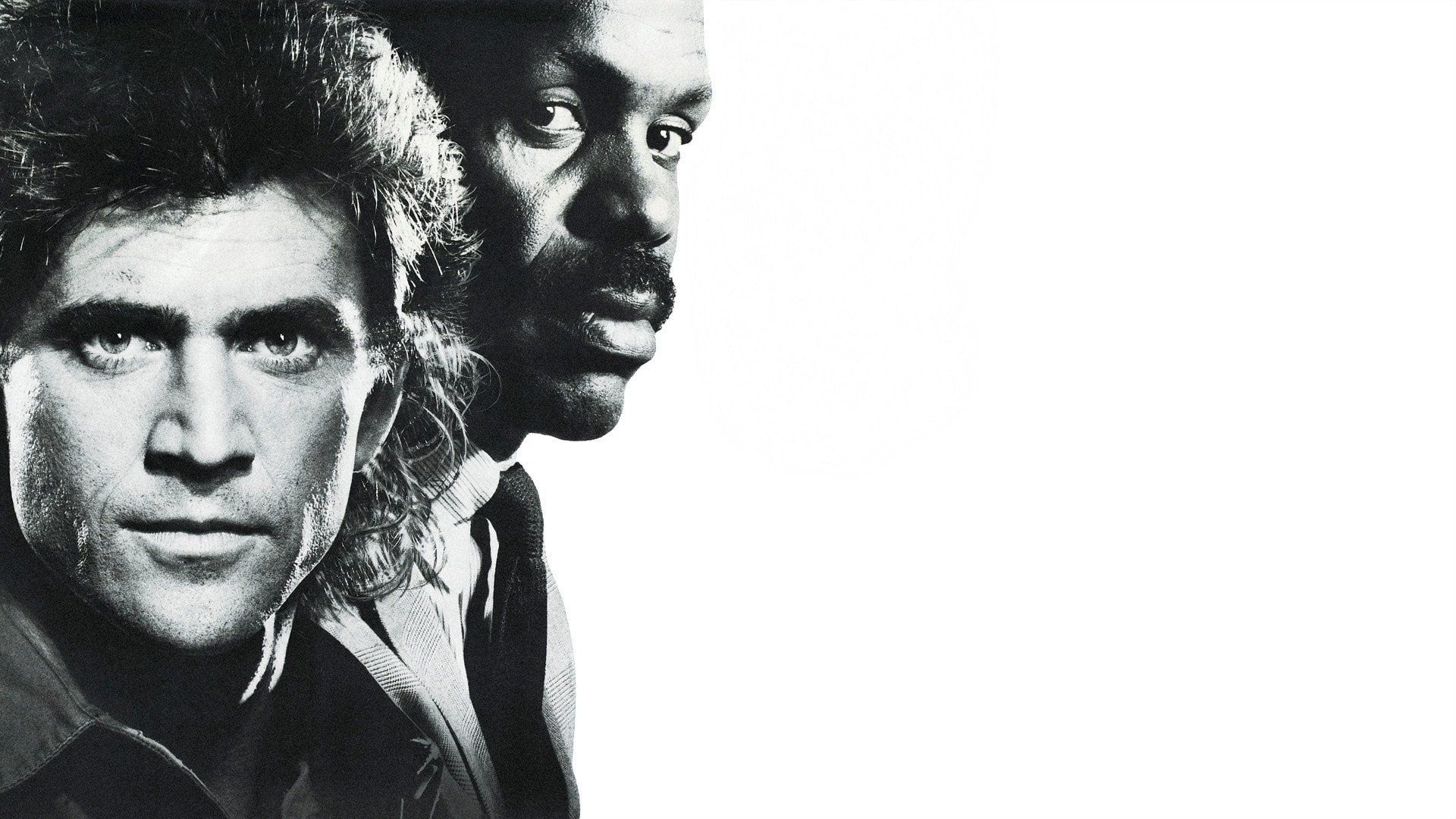 men #actor #face #movies Lethal Weapon Mel Gibson Danny Glover movie poster #monochrome s looking at viewer white back. Danny glover, Mel gibson, Arma letal