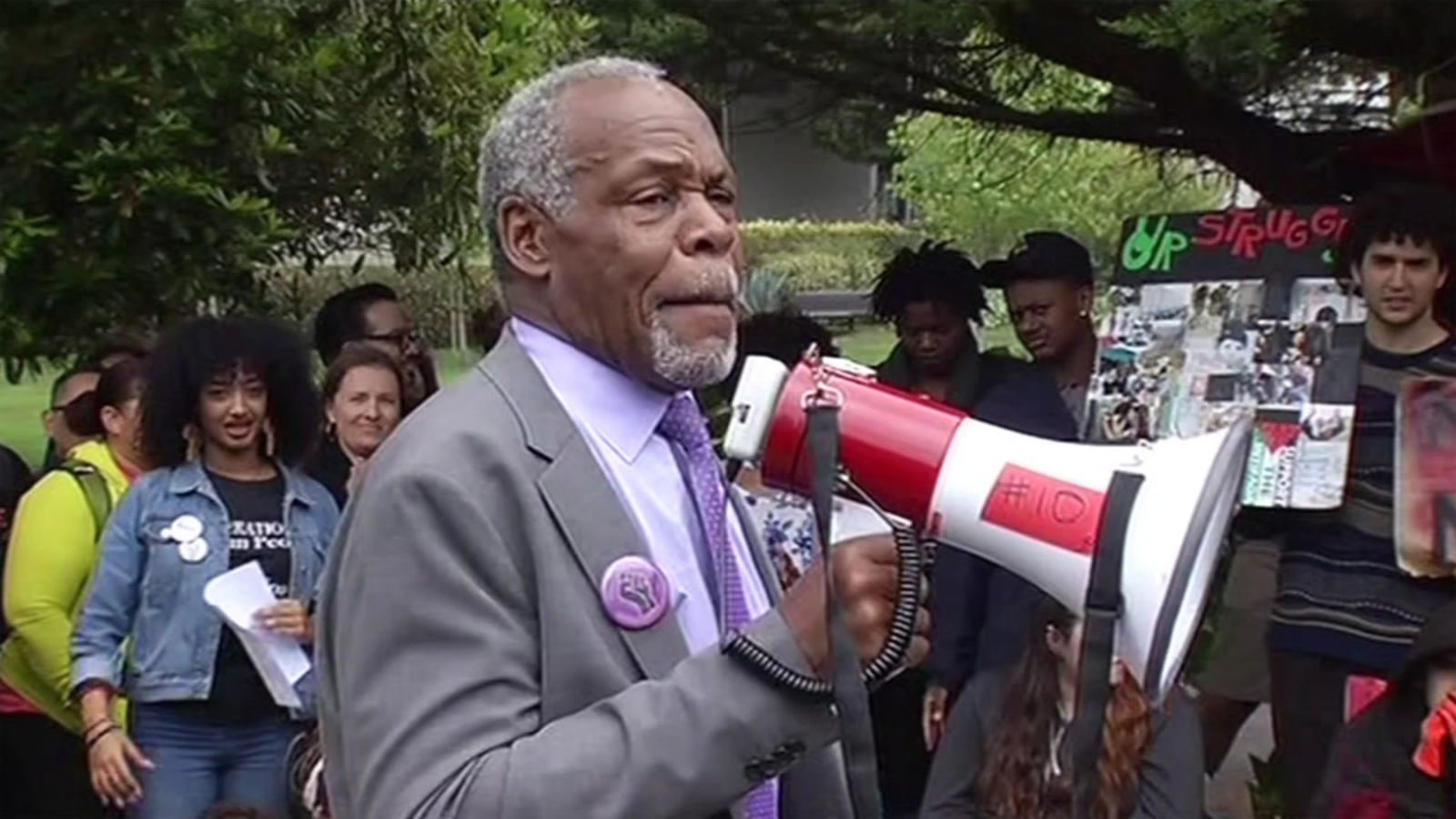 Actor Danny Glover supporting San Francisco State University students protesting cuts to ethnic studies San Francisco